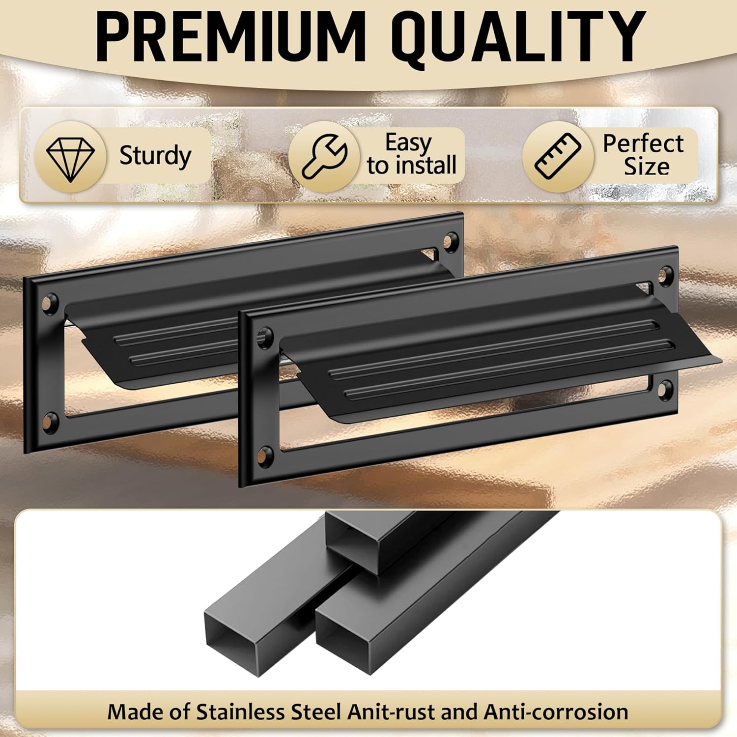 13 inch Mail Slot for Front Door, Stainless Steel Mail Slot Cover, Easy to Install, 1 Pack, 13"×3.7", Black