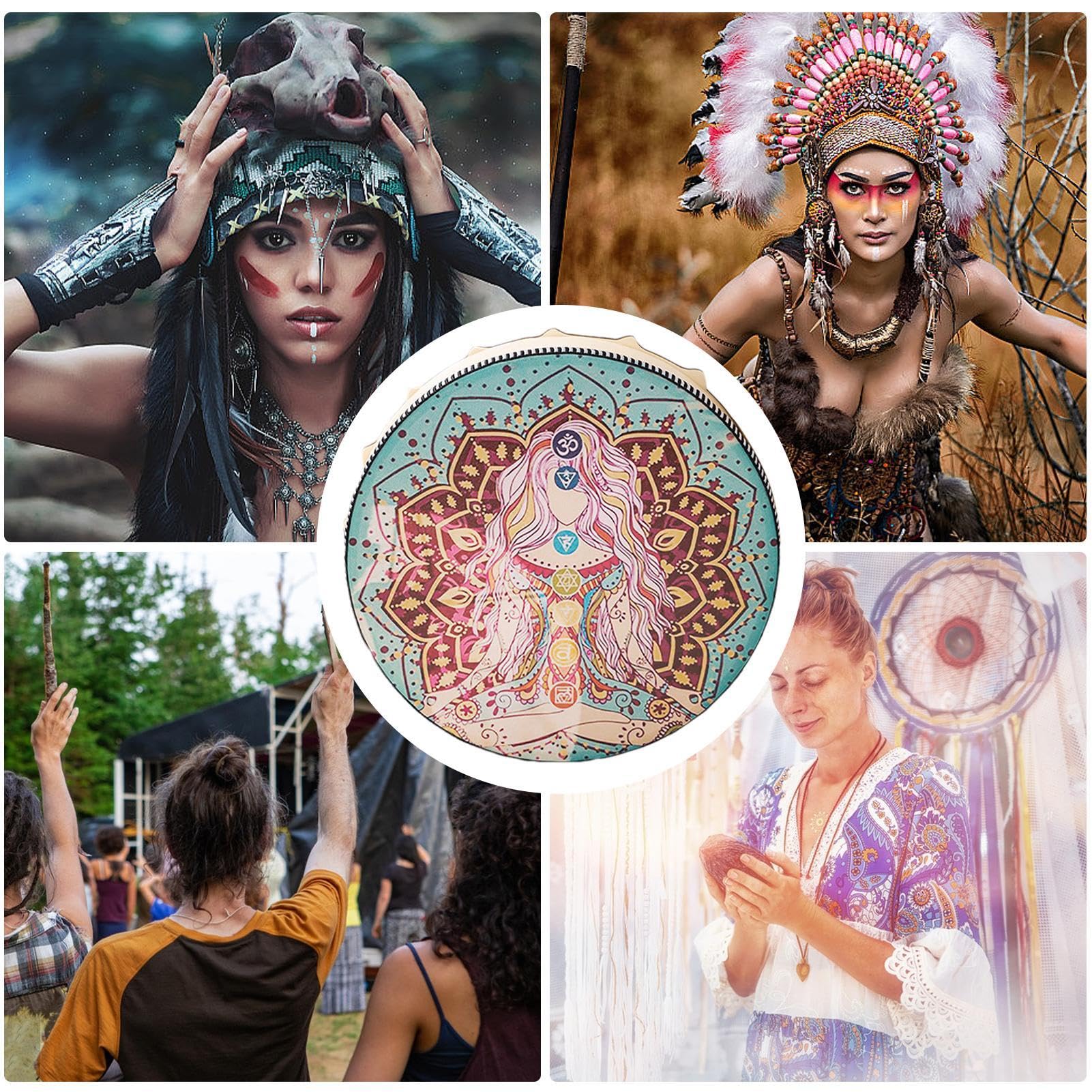 Tambor de nativos americanos, tambores de mano para adultos, Tambor de mano chamán hecho mano, Herramienta de sonido auténtica para música espiritual, suministros redondos de chamán y