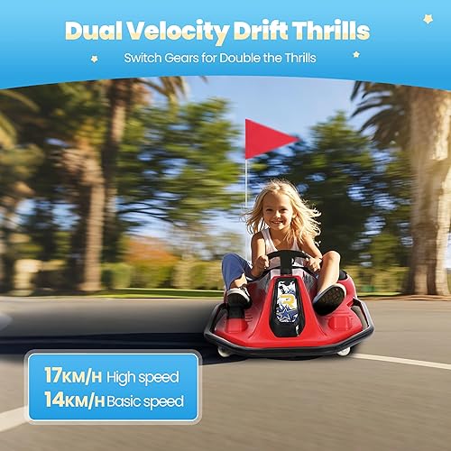 Vista 6 de 24V Go Kart Eléctrico de Derivación para Niños de 3+ años, Karts para Montar, Ruedas Luminosas Mejoradas, Interruptor de Dos Velocidades, Antivuelco