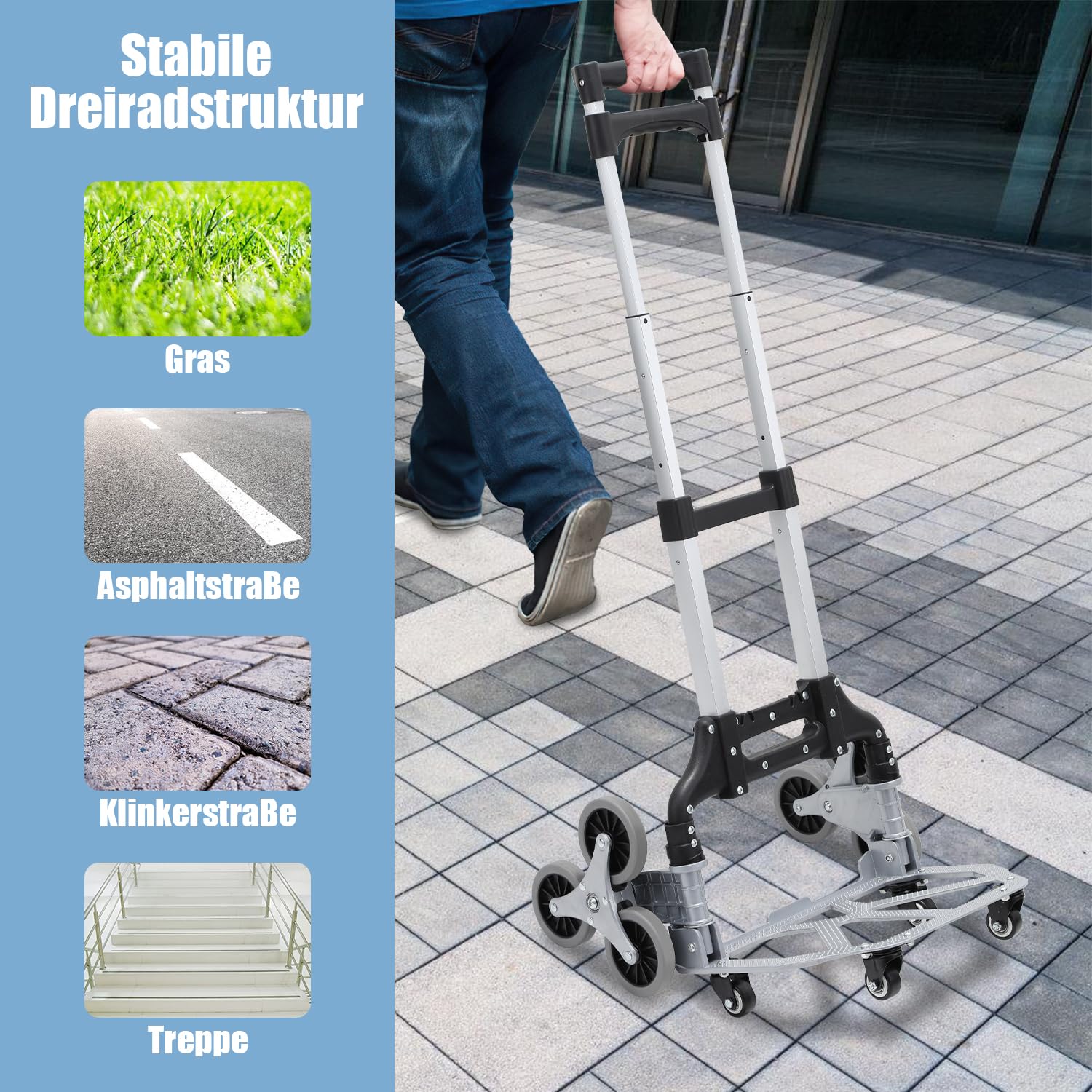 Fiqops Carrello pieghevole in alluminio, con manico regolabile in altezza, ideale per il trasporto