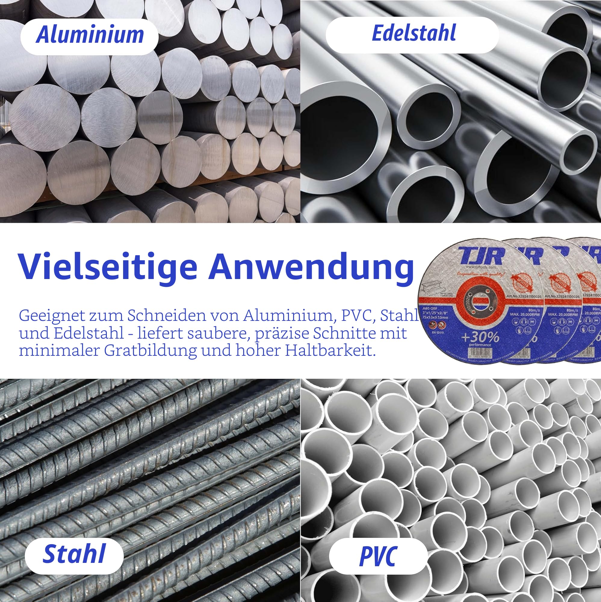 TJR© Stabschleifer-Trennscheiben- und Dorn-Kit – Inklusive 1 Stück Stiele 6 mm für Scheiben mit 3/4" (9,53 mm) Bohrung und 25 Stück 75 mm x 1 mm Dünne Scheiben, A60 QBF, 9,53 mm AH