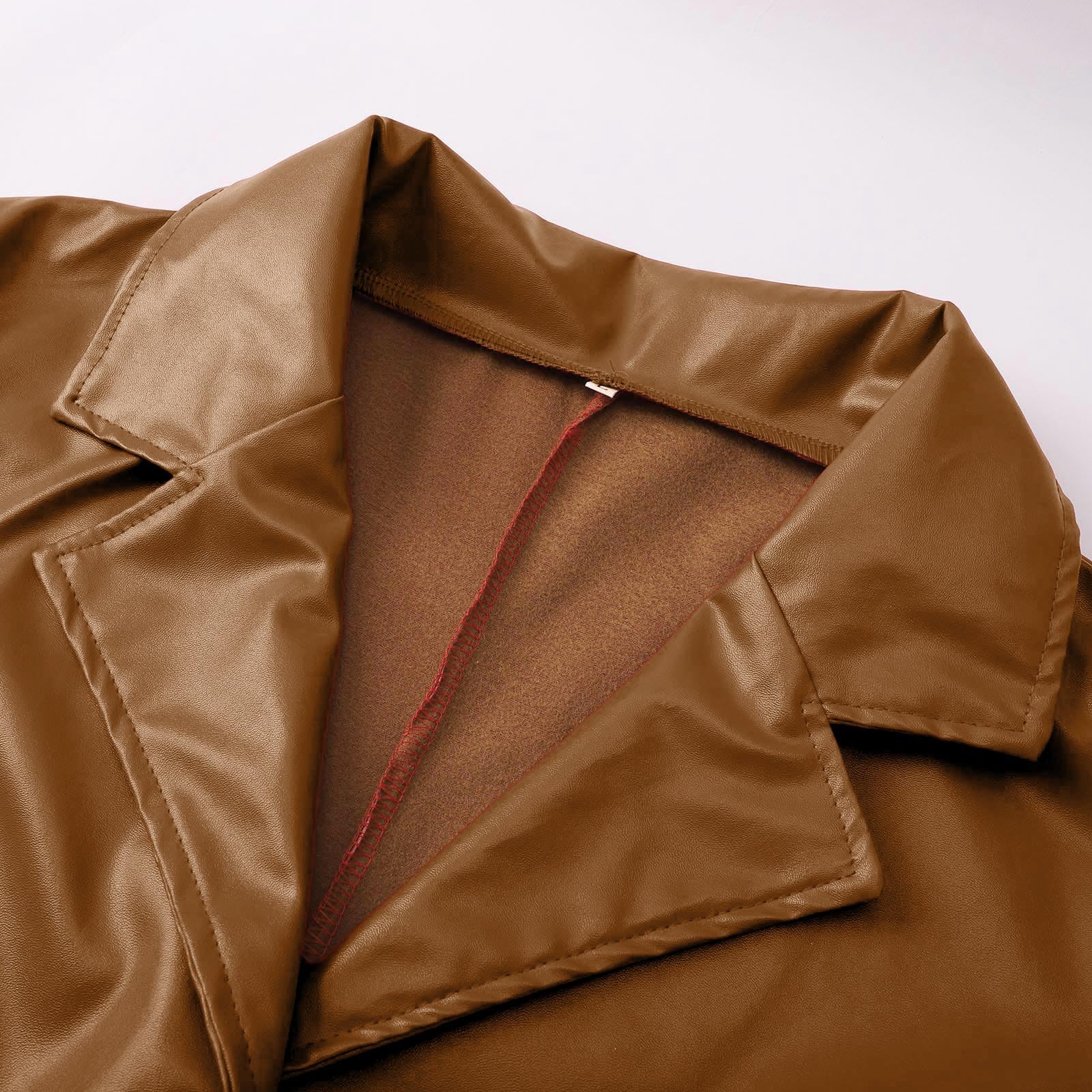 Costume 2026 pour femme - Veste en cuir synthétique boutonnée - Maxi long trench - Vestes de moto pleine longueur