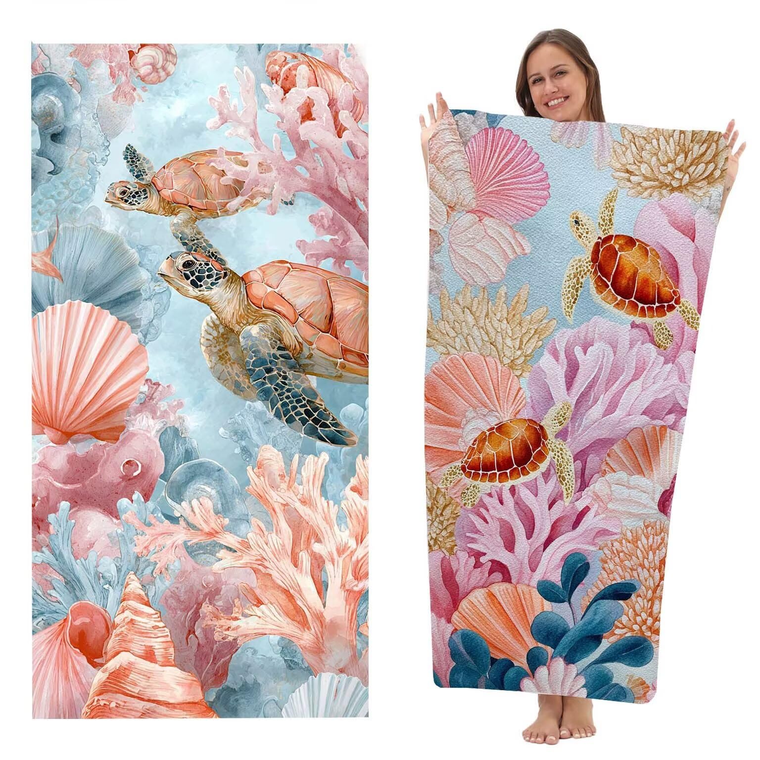 Toalla Playa Microfibra Grande Toallas de Piscina Pareos Playa Mujer Antiarena Beach Towel Grandes XXL, Ligera Toallas Viaje Secado Rápido (100x200 cm, Tortugas Marinas Del Mundo Submarino) z-7766
