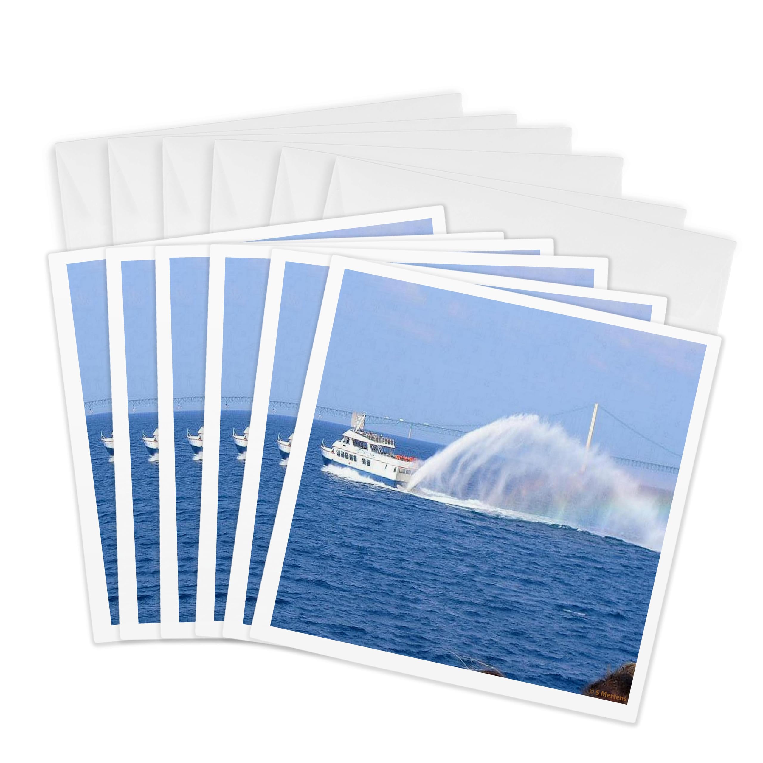 3dRose gc_6273_1 6 x 6-Inch "Ferry to Mackinac Island Michigan" Greeting Card (Pack of 6)