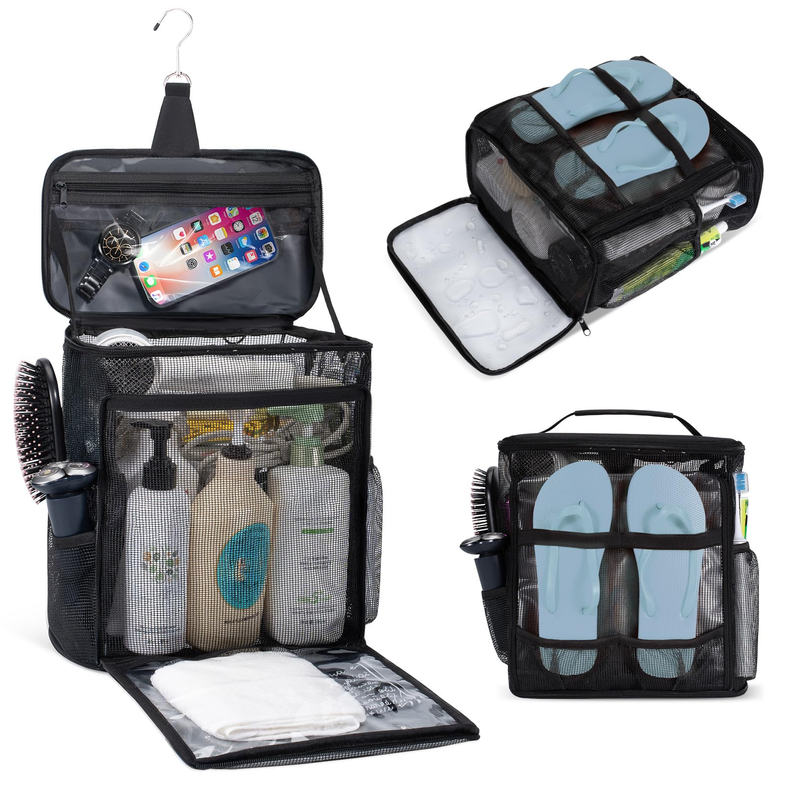 Portable Mesh Shower Caddy Bag for College Dorm Essentials Collapsible Shower Bag with Hanging Hook and Handle Quick