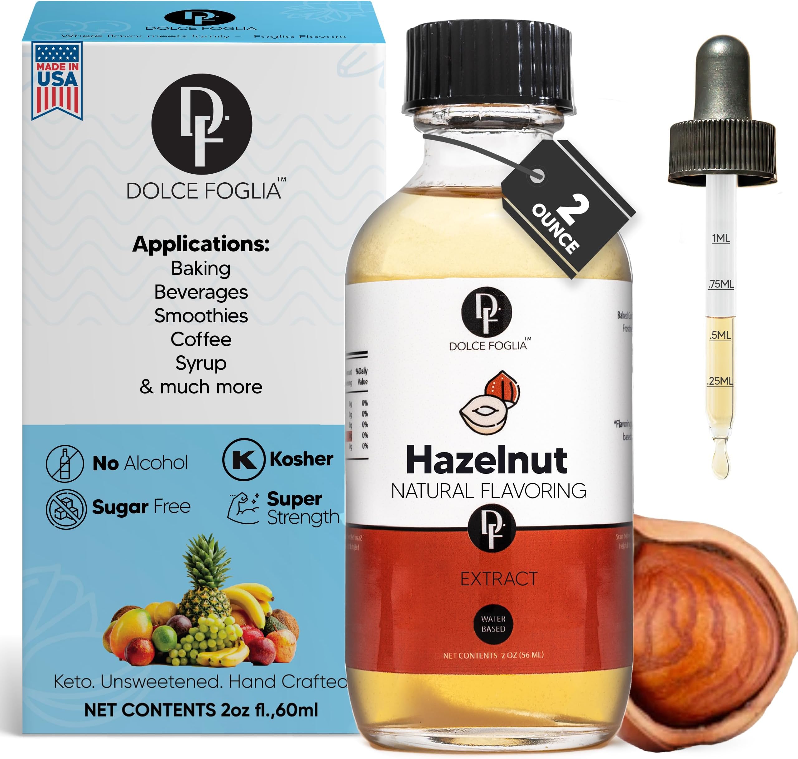 Dolce Foglia Natural Hazelnut Extract 2 Oz. Hazelnut
