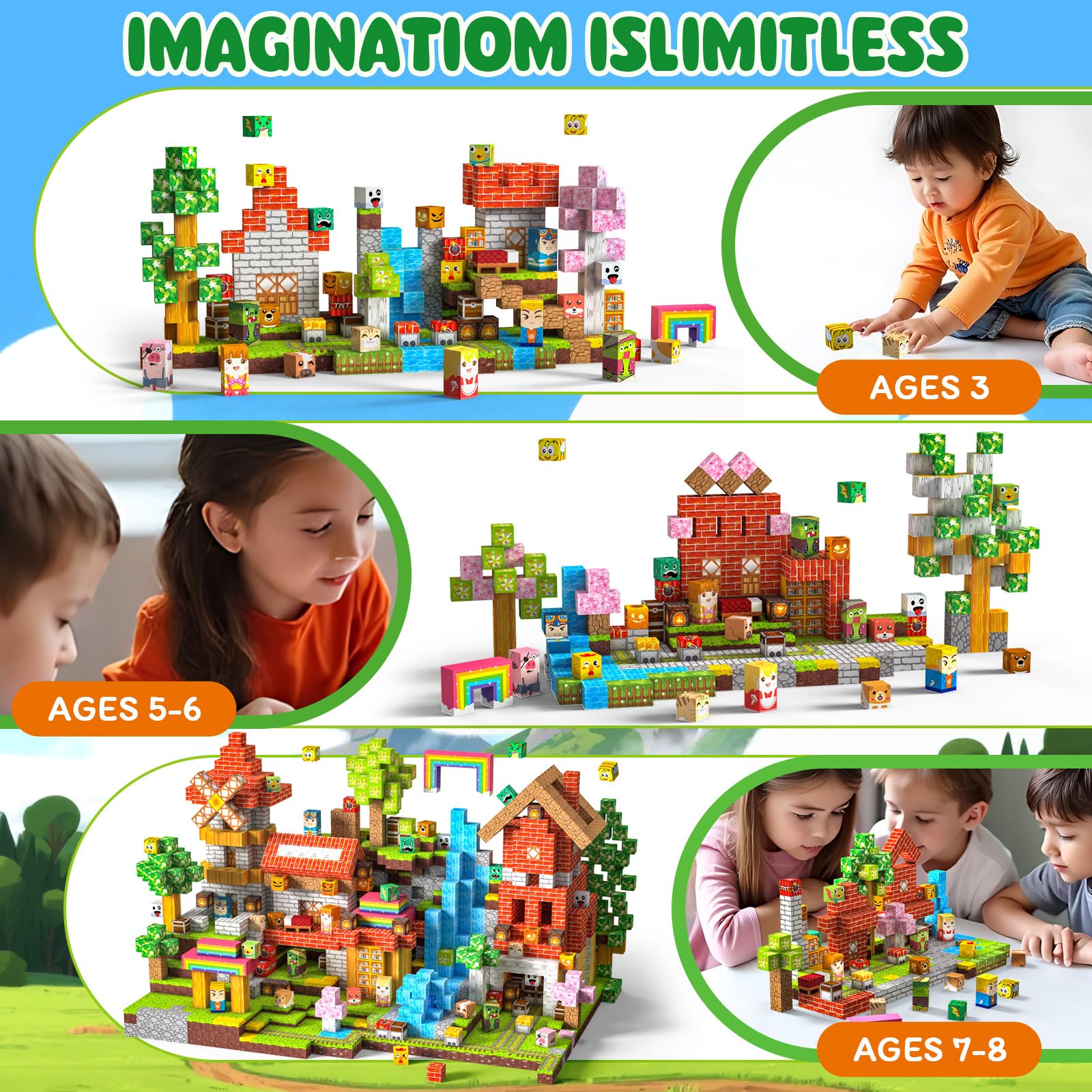 Crifeton Costruzioni Magnetiche per Bambini 2CM 3+ Giochi Cubi Magnetici Blocchi Magnetic Building Blocks Giocattoli Montessori a Partire da 3 4 5 6 7 8 9 10 11 12 Anni (traccia)