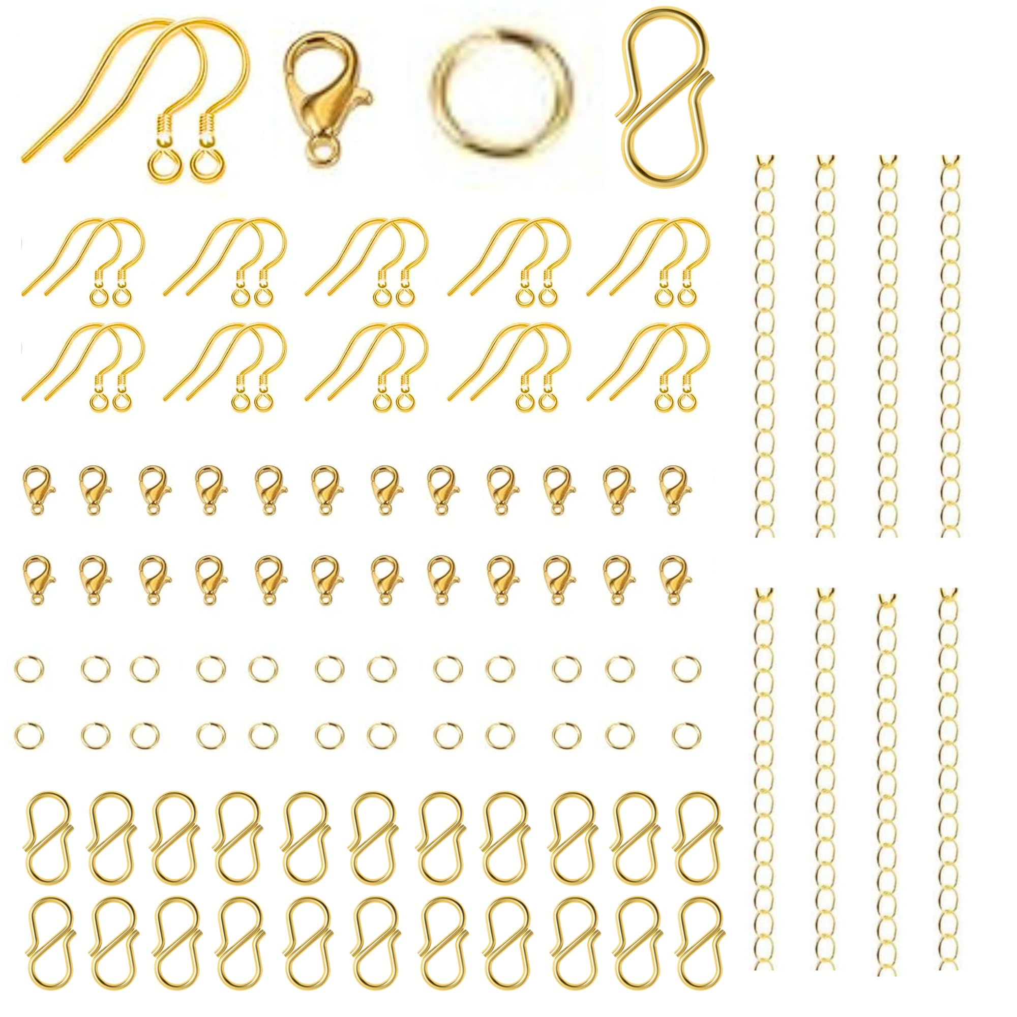 Hanging Tree Jewellery Making Kit Earring Lobster Jump Ring S- Hooks 4 Inch Golden Chain Parts Jewellery Findings for DIY Jewellery Making Kit (150 pcs Combo Pack)