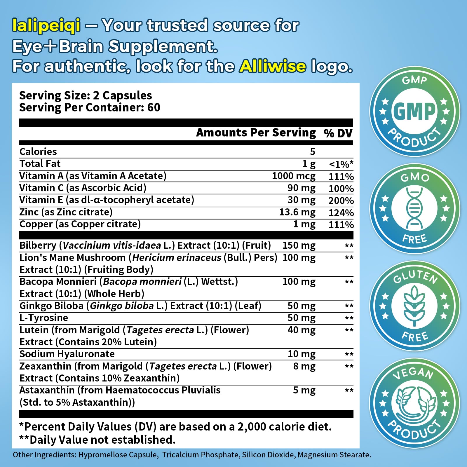 Eye Brain Supplement for Memory & Focus 40mg Lutein Eye Supplements 2 Pack — Amazon image 2