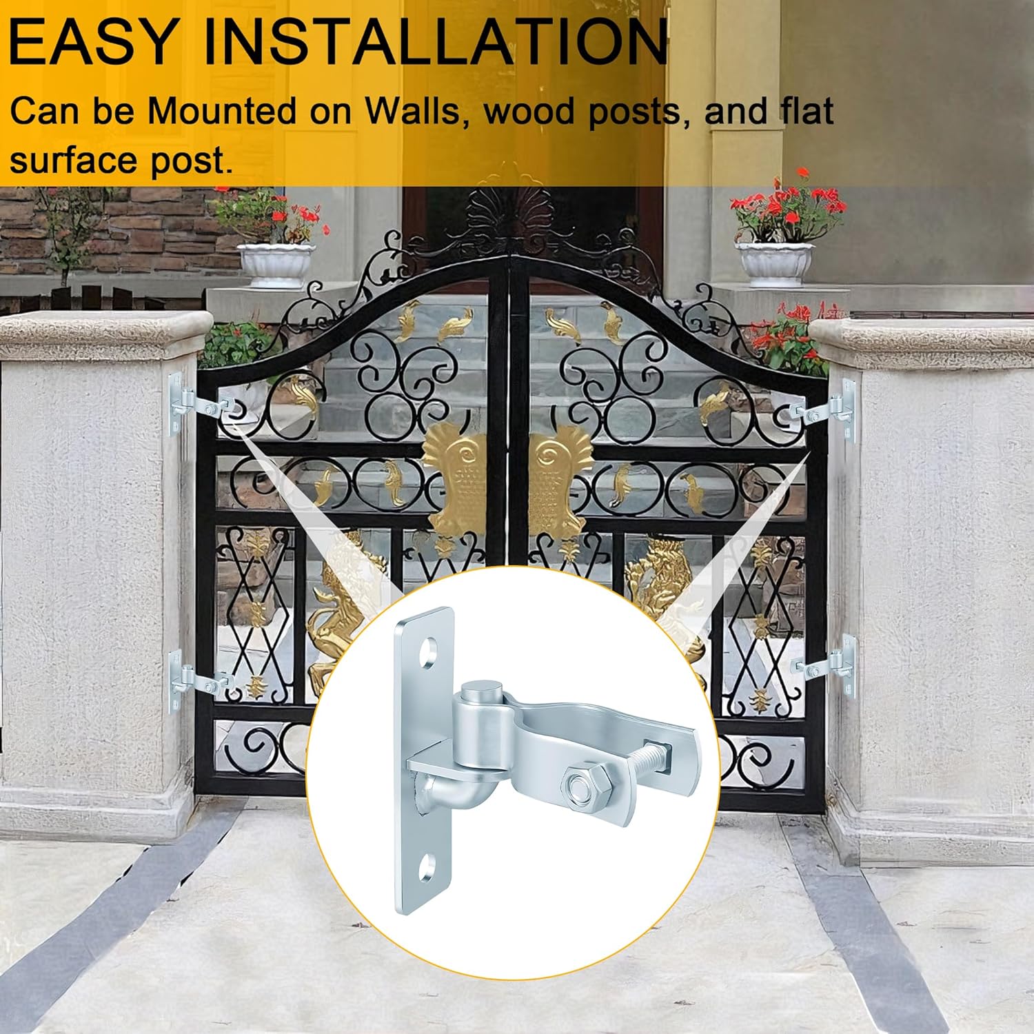 Wall Mount Gate Hinges,2 Pcs 1-3/8" Farm & Chain Link Gate Hinges with 5/8" Hinge Pin Rust-Proof Galvanized Metal Fencefor Chain Link Fence, Tube Gates, Barn Door, Bolts & Nuts Included