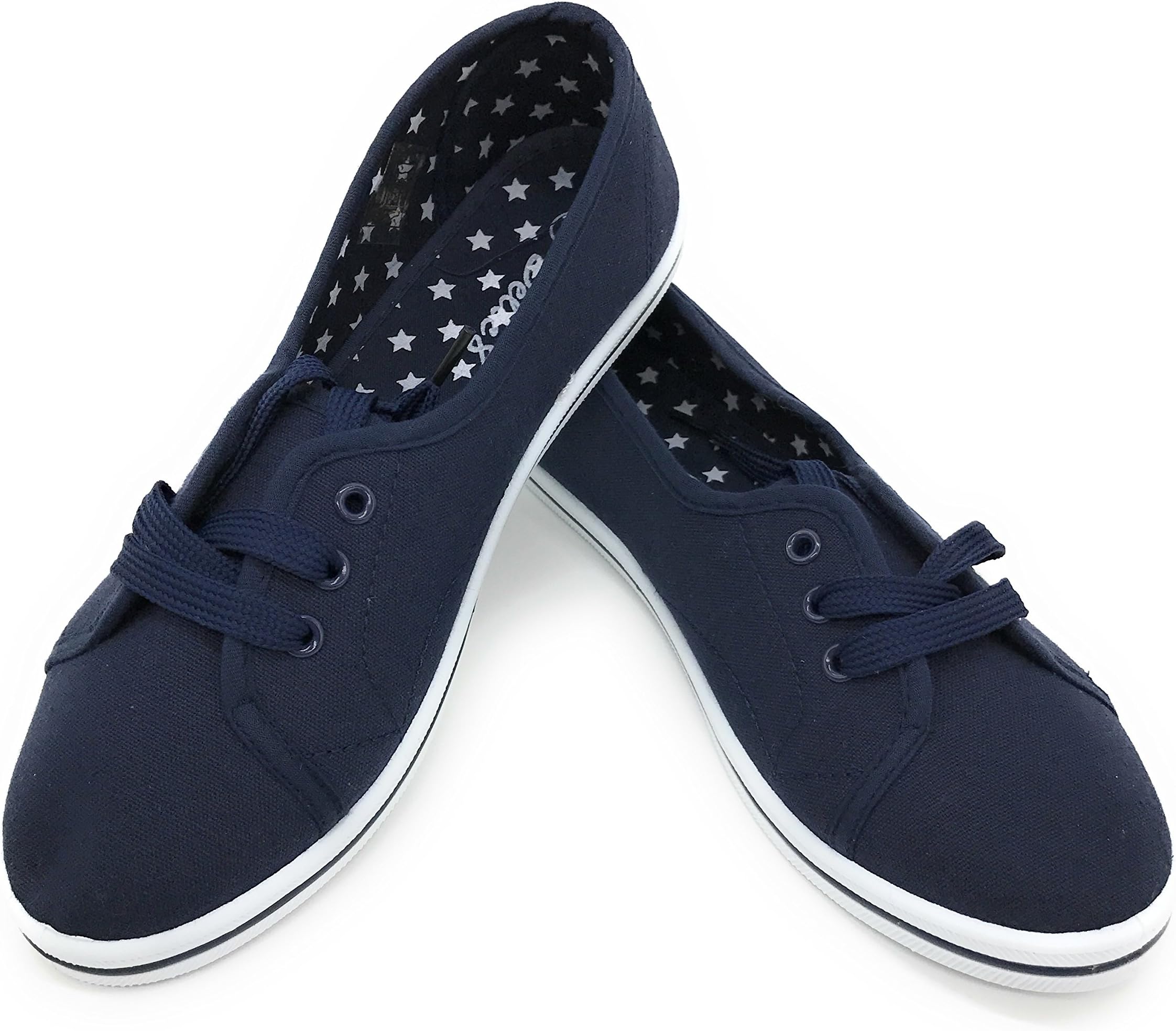 Women Canvas Lace Up Falts Ballet Shoes (8.5 B(M) US, 11Navy)