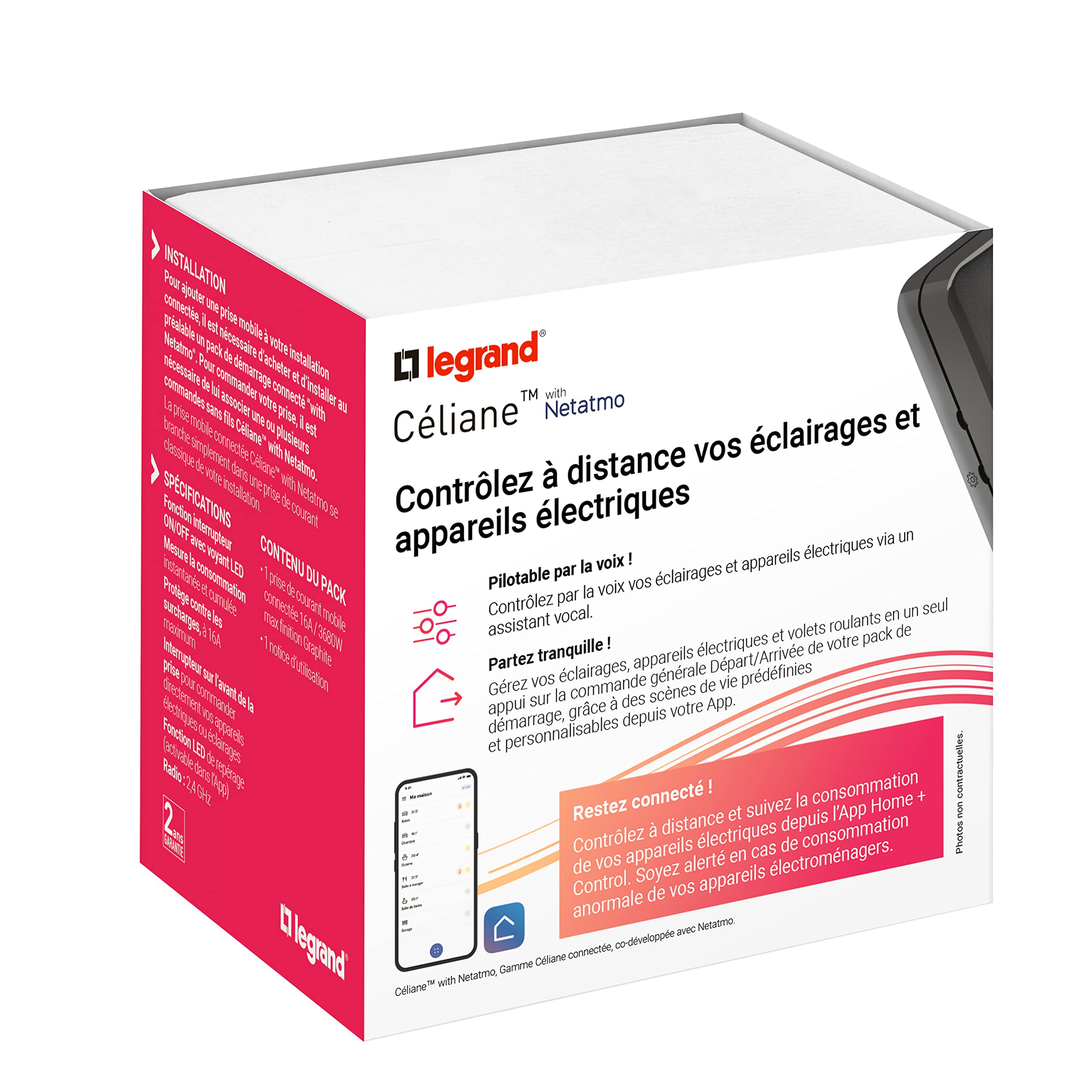 Prise Mobile Connectée 16A, 3680W à Enficher dans Prise de Terre (Fonction Mesure, Suivi Consommation, Envoi de Notifications) - Finition Graphite - 199141 - Legrand