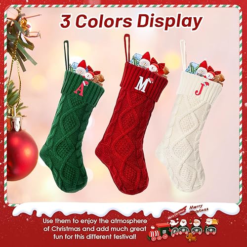 Miniatura 4 de Monograma personalizado de calcetín de Navidad, calcetines de Navidad de punto blanco grande (R)