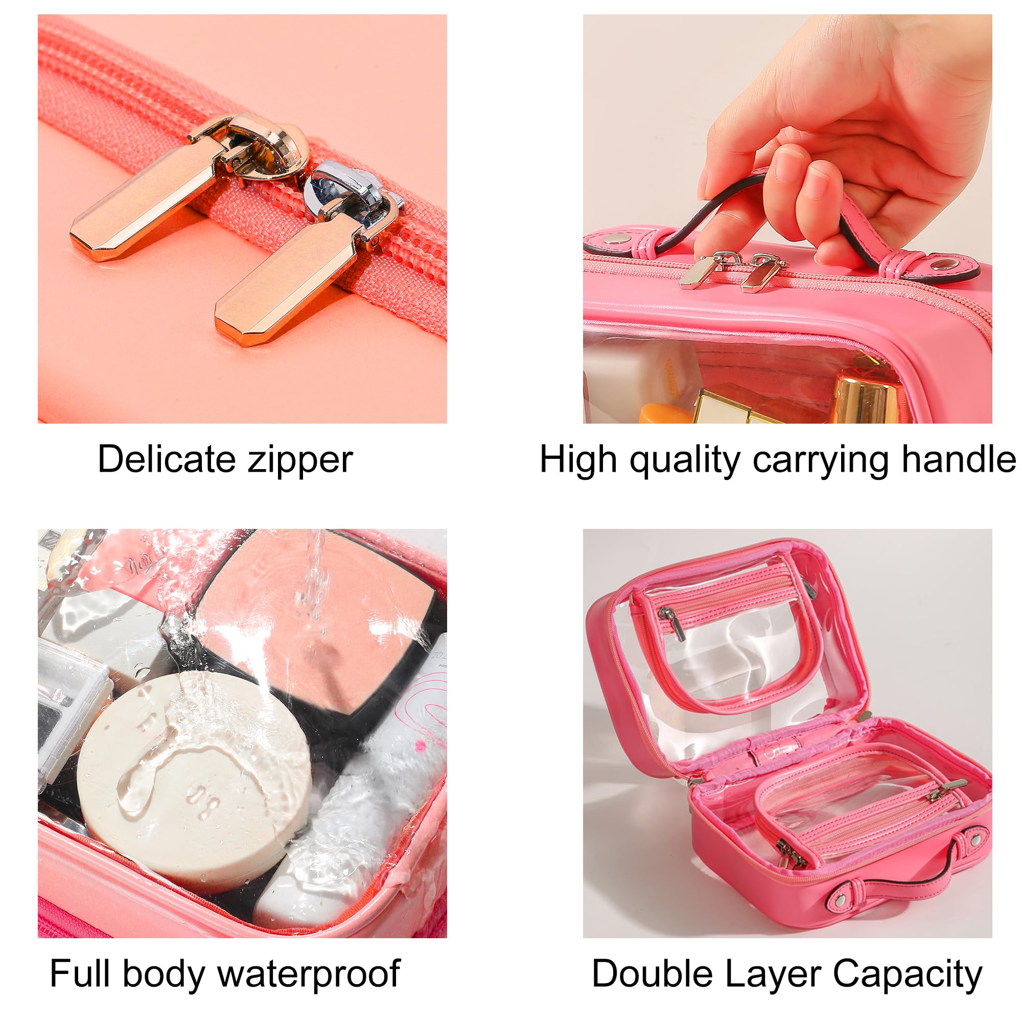 Veki Transparent Kosmetiktasche, Doppelte Lage Reise Kulturbeutel, Wasserdichter Kulturtasche, Groß Kapazität Öffnen Sie Kosmetikbeutel, Make Up Tasche Organizer für Damen und Mädchen