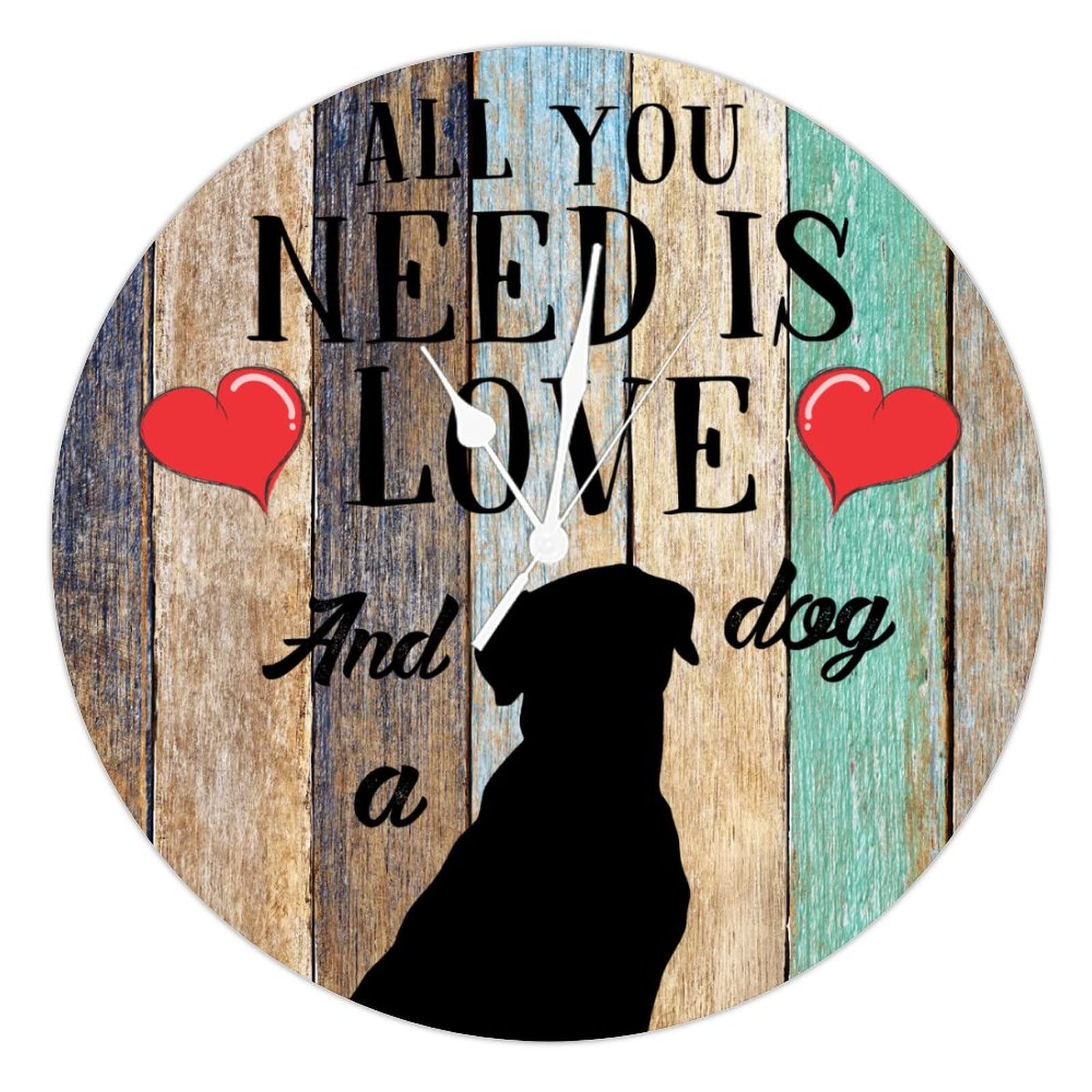 Horloge murale en bois 38 cm All You Need Is Love And A Dog silencieuse