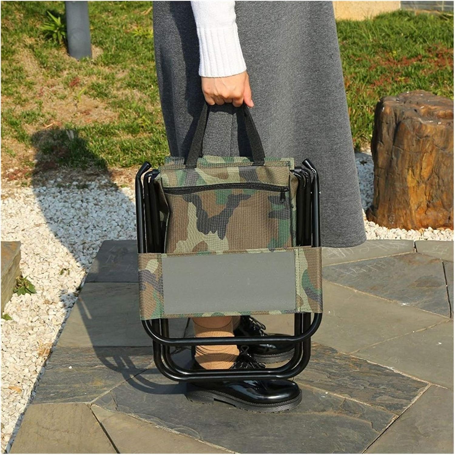 Camping Folding Chair Portable Folding Camping Chair with Cooling Bag Compact Fishing Stool Camouflage Fishing Chair (Color : Other)