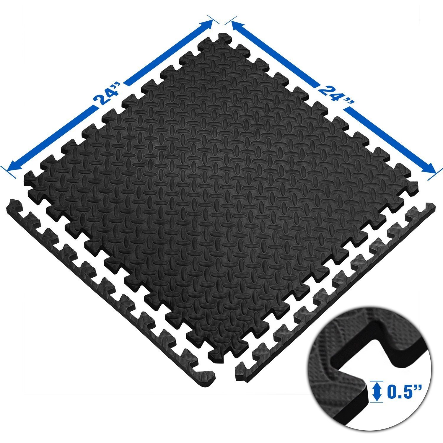 Kobo AC-62 Puzzle Exercise Mat, EVA Foam Interlocking Tiles, Protective Flooring for Gym Equipment and Cushion for Workouts (6 Feet x 4 Feet), Black