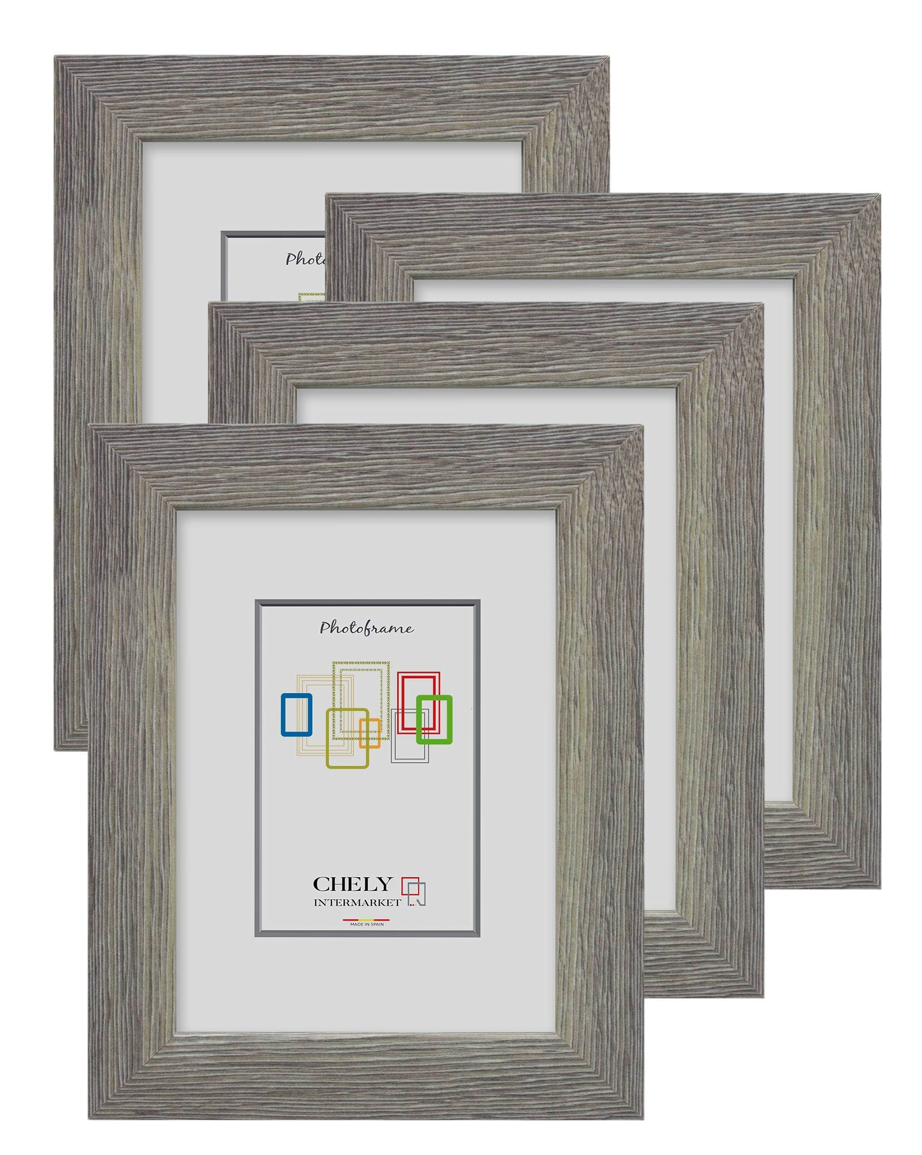 CHELY INTERMARKET, marco de fotos MOD-274 (Pack 4 unds)| Estilo galería | Marco de madera de pino para Decoración de Casa | Fotografías de Boda | moldura con relieve (Gris Verdoso 2002, A3)