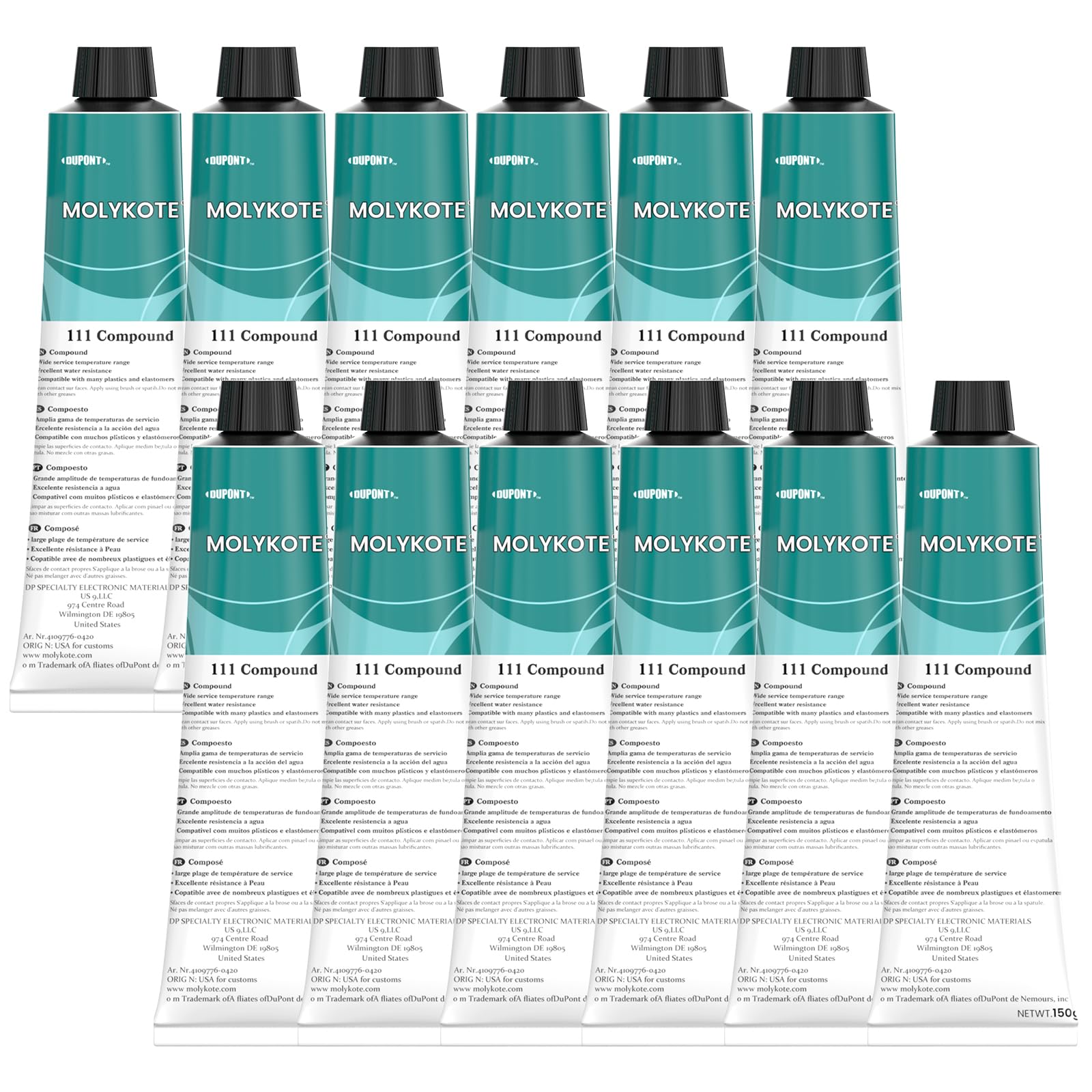 12pcs Molykote 111 Compound Valve Lubricant and Sealant 150g 5.3oz, Silicone Grease for for Repair and Protection of Water Pipes, Ships, Electronic Equipment, Water Resistant, Low Volatility