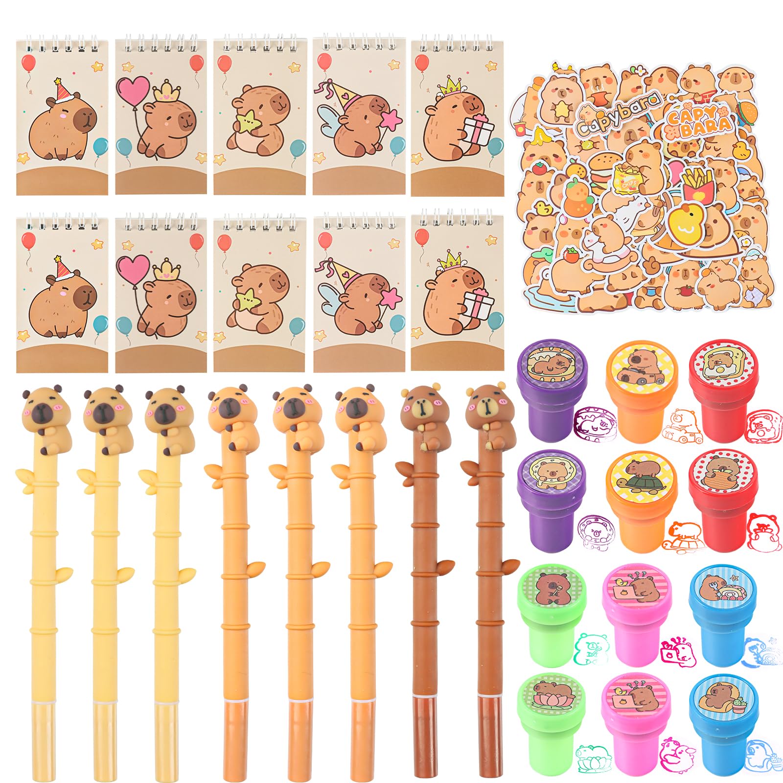 82Pcs Capybara Regalos Cumpleaños de Niños, Capybara Fiesta de Favores, Con Bloc de Notas Pequeño Espiral Neutro Lápiz Pegatinas Sellos, Para Niñas Niños regalos fiesta temática
