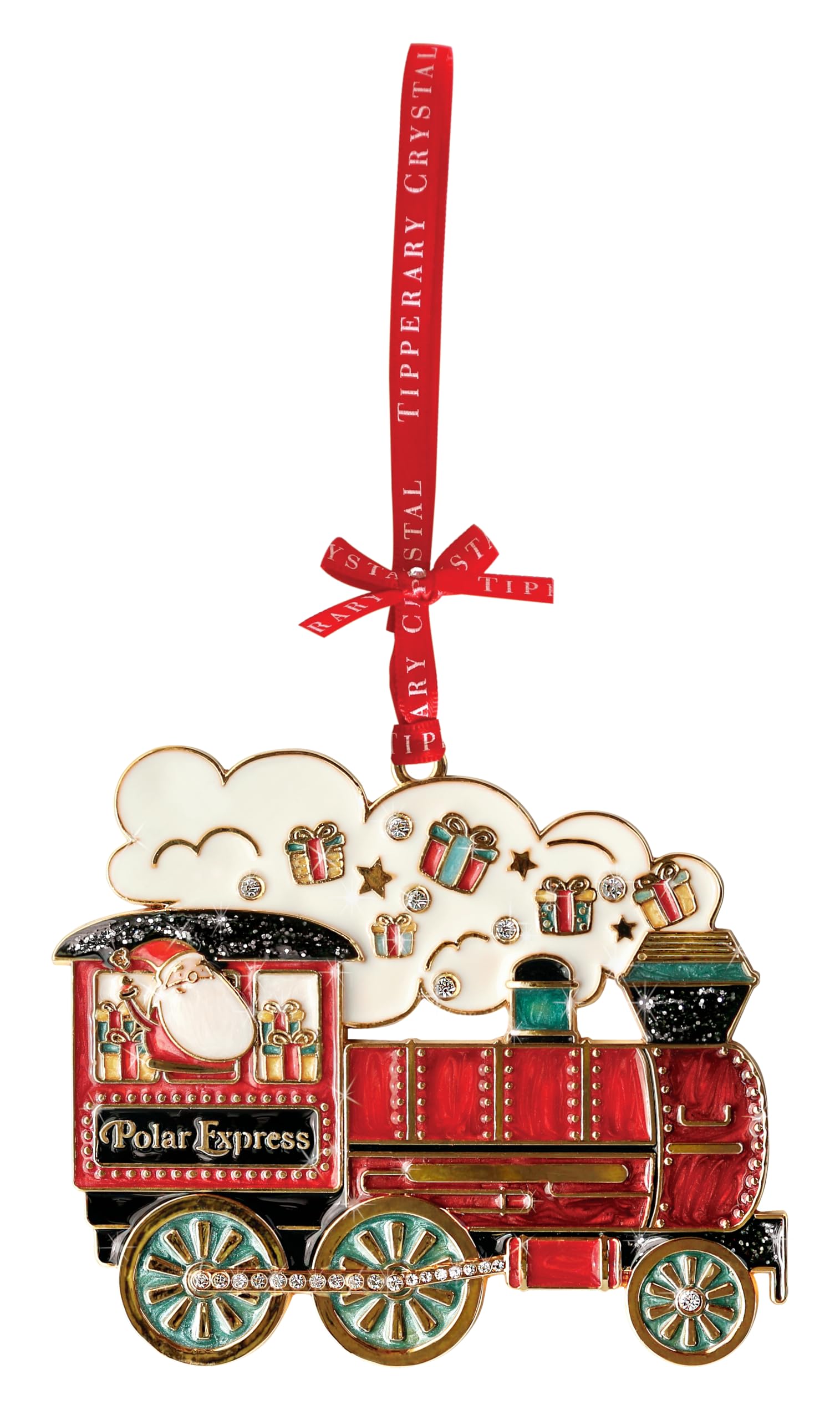 Tipperary Crystal Luxury Sparkle Christmas Hanging Decorations Polar Express Train in White Star Gift Box Xmas Festive Décor 8cm