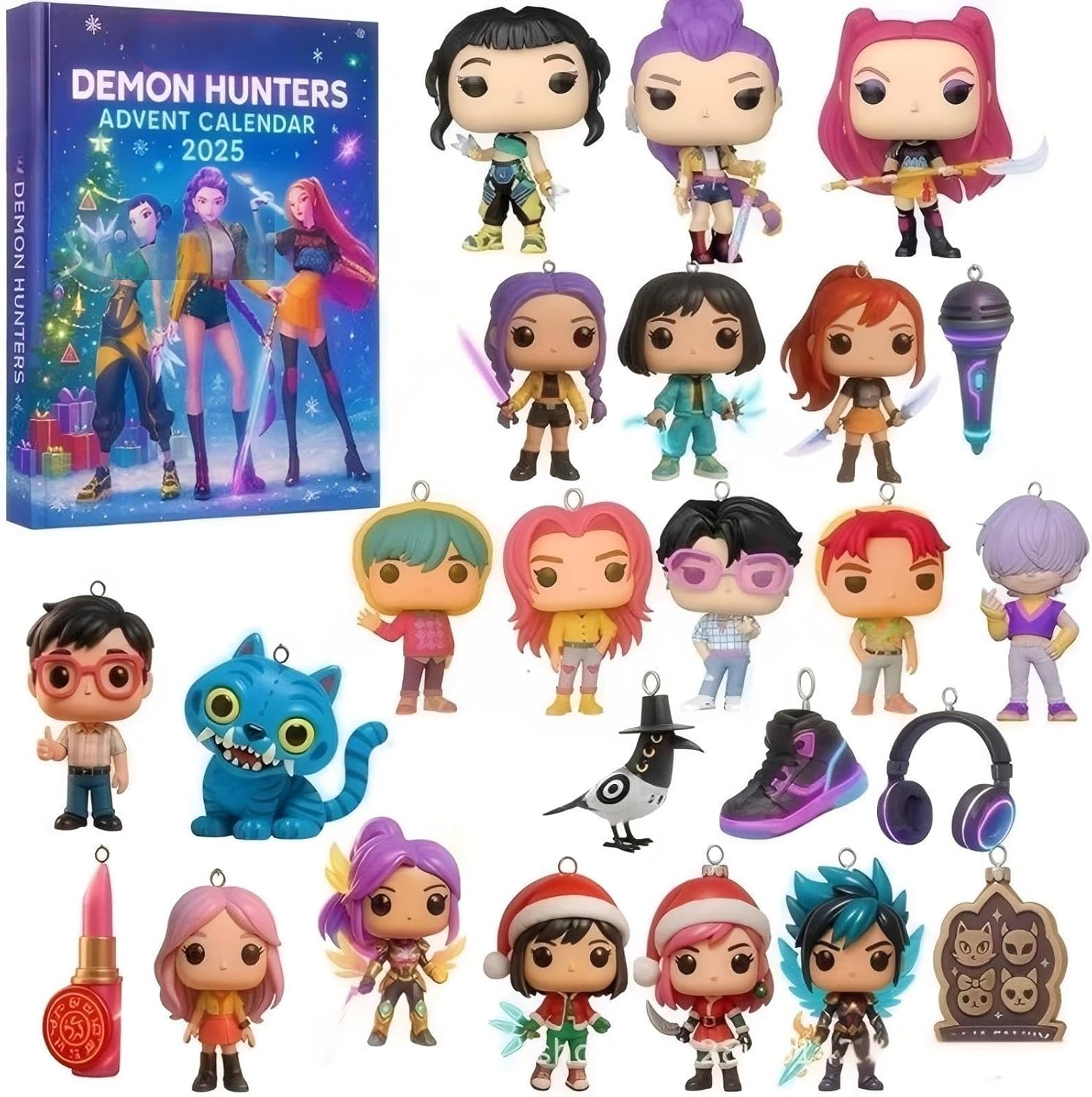 Generic K-POP De-mon H-Hunters Advent Calendar 2025, 24 Days Christmas Advent Calendar with 24 3D Keyring Toys, Christmas Decorations for Kids Teens Adults Xmas Ornaments
