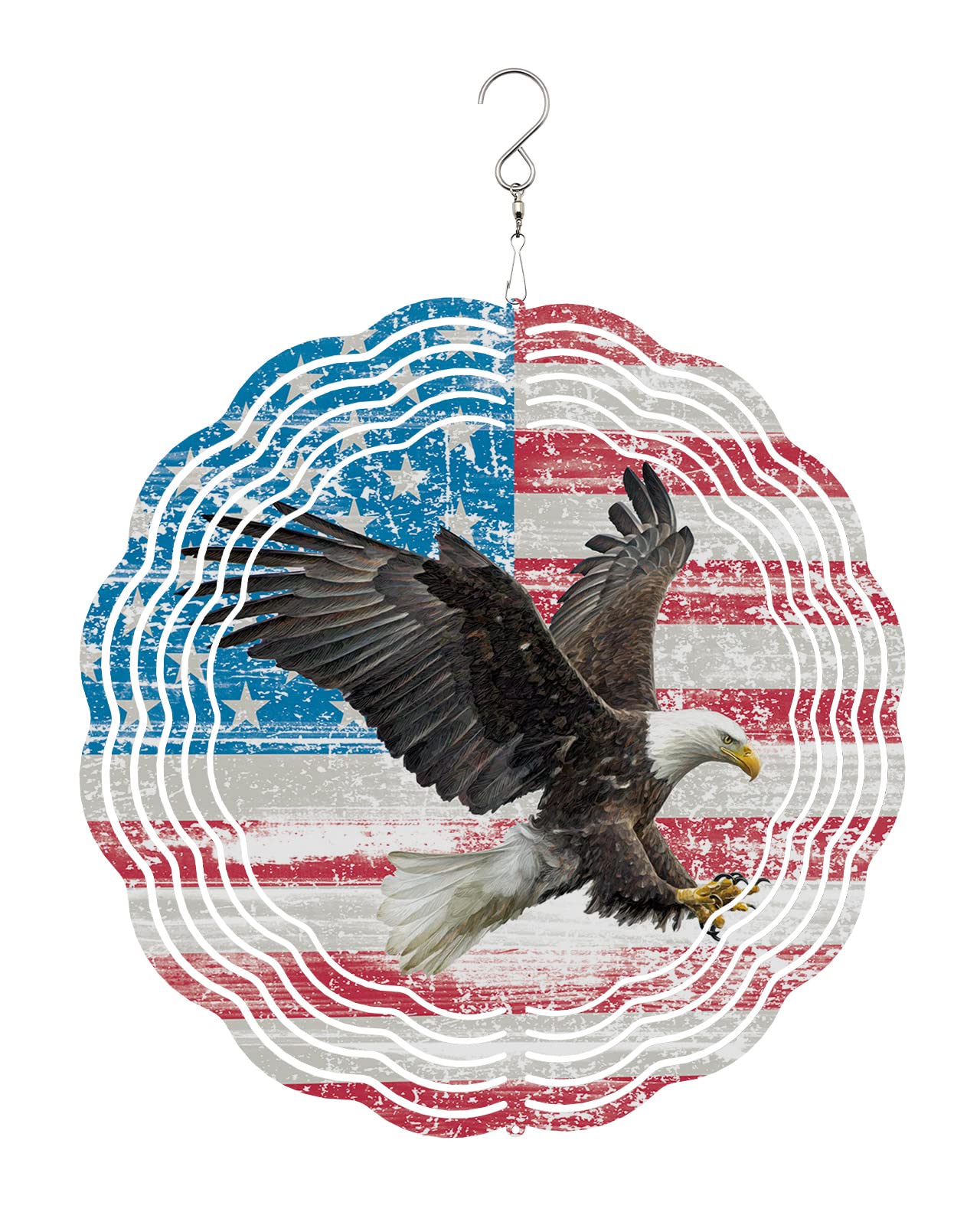 4th of July Wind Spinners for Yard and Garden American Flag Wind Spinner Eagle Independence 3D Metal Stainless Steel Wind Sculptures Chimes Outdoor Patio Independence Day Hanging Decor 12 Inch