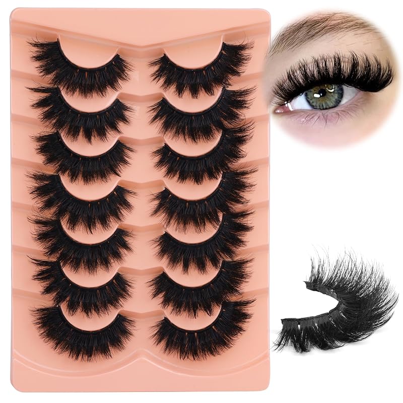Cílios postiços Boahankuke 20 mm, modelo gatinho, curvatura D, faixa de algodão, 7 pares