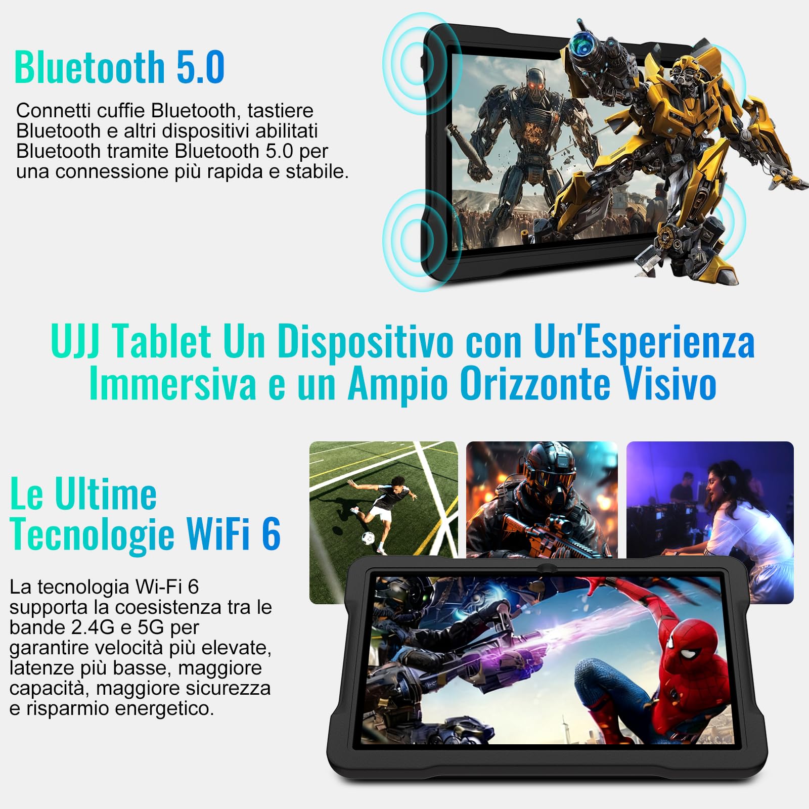 Tablet 10 Pollici Android 15 con 30GB RAM+TF 2TB, Octa-Core 2.0 Ghz, Gemini AI/Widevine L1, 5G WiFi/Bluetooth 5.0,1080*800/5MP+8MP, 2026 Newest Tablet Bambini con Caso EVA+Staffa girevole a 360°-Nero