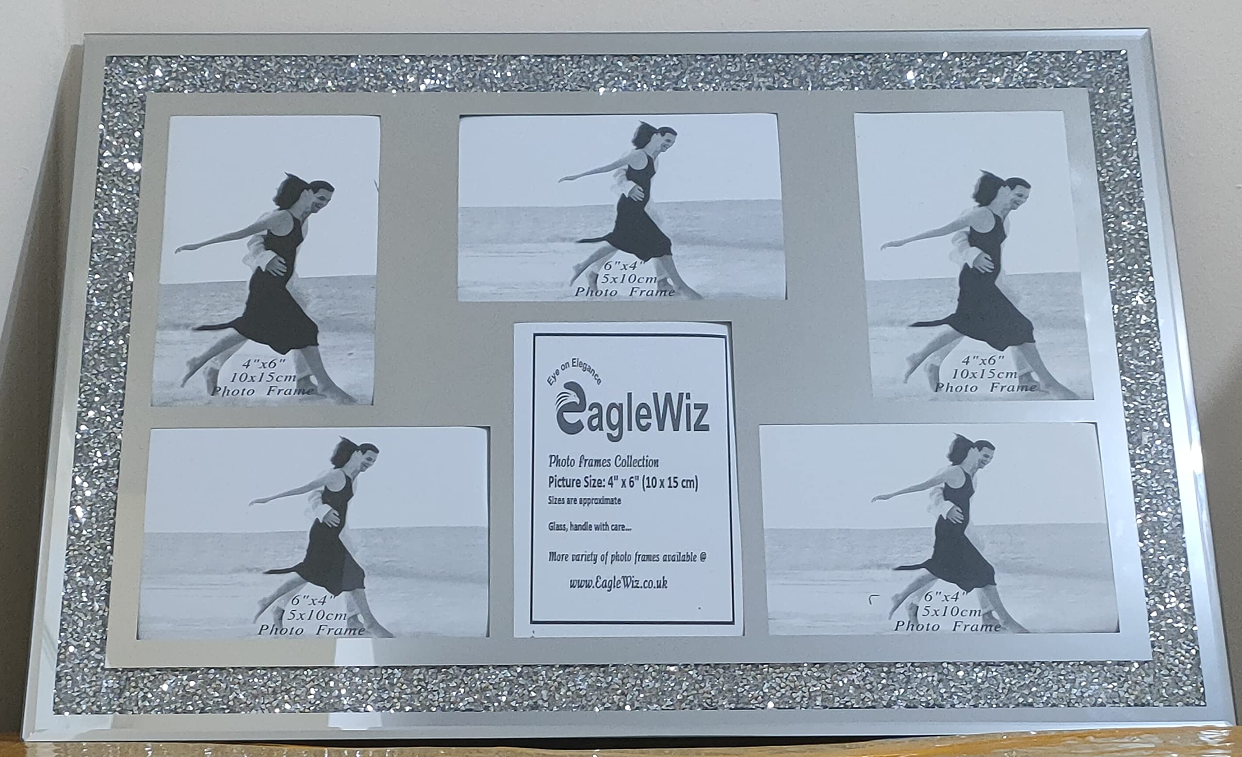 Eye On Elegance Eaglewiz Silver Eaglewiz Mirror Crush Crystal Multi Collage Photo Frame 6 Photos Size 6 X 4 Inches