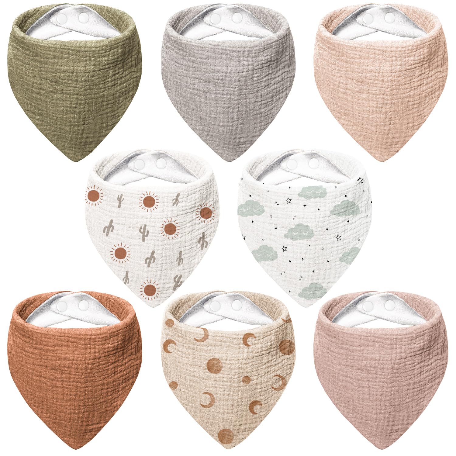 Bearmoss Lätzchen Baby Dreieckstuch Baby Musselin Halstuch Baby für Junge und Mädchen,100% Baumwolle Halstuch Baby Verstellbare 8 Stück