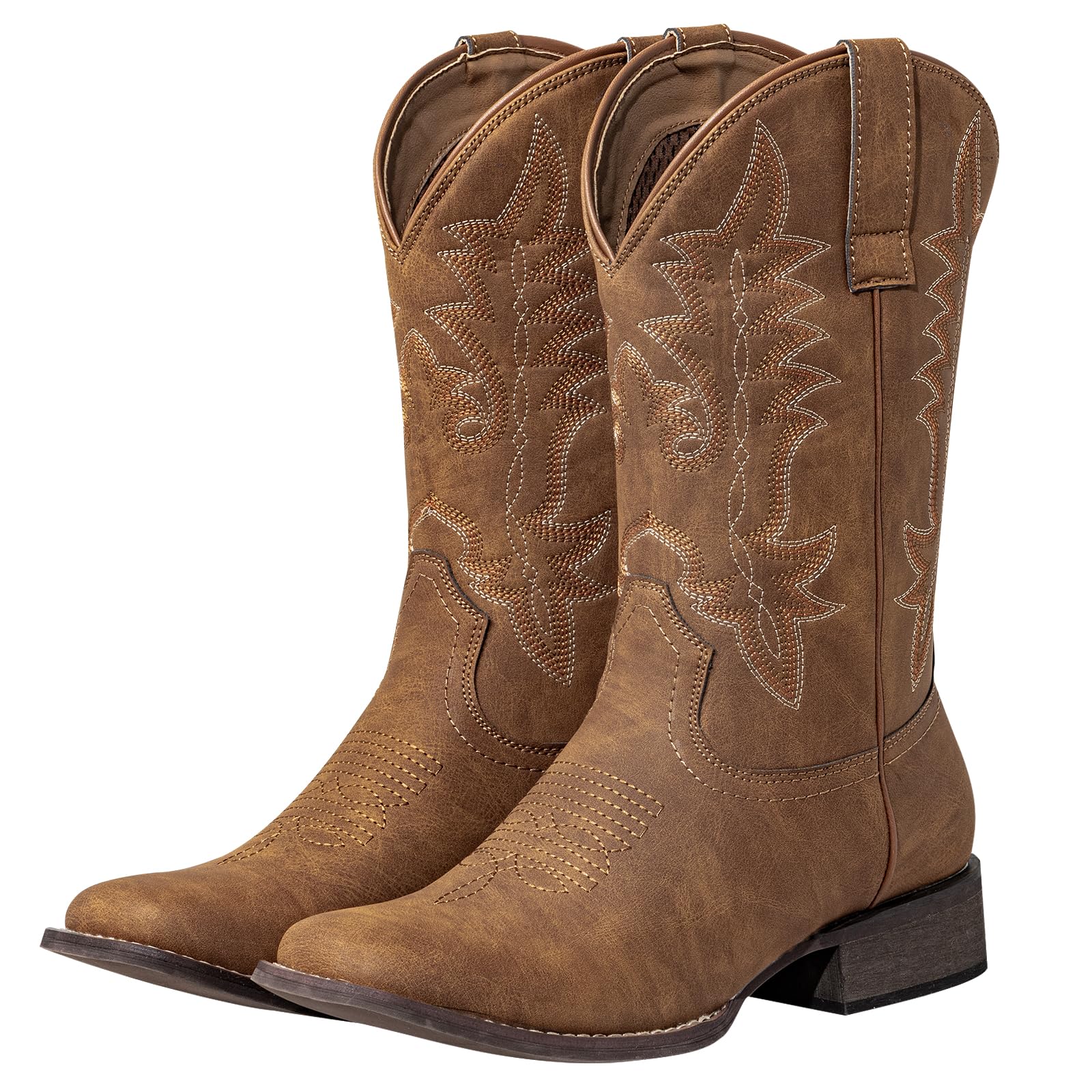 shesole Cowboy Boots for Women Square Toe Western Boots Mid Calf Cowgirl Boots Pull On Fashion Embroidery-picture-21