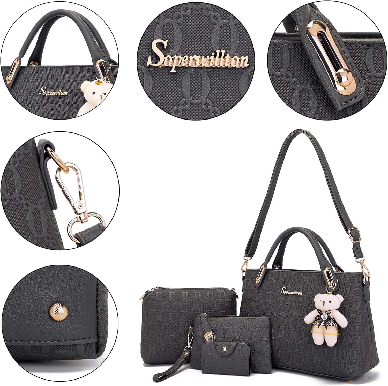 Purse for Women Fashion Medium Shoulder Bag Crossbody Bag Top Handle Tote Handbag Set 4PCS