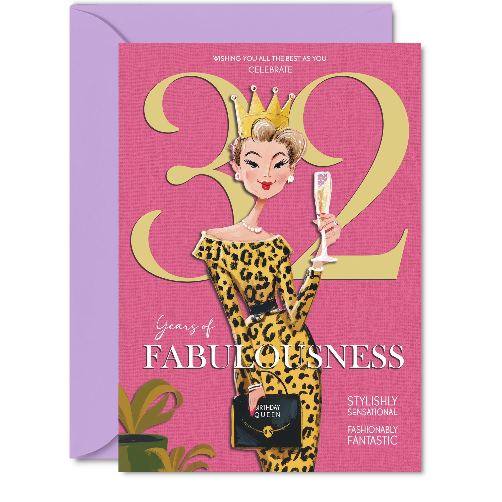 32nd Birthday Cards for Women - Years Of Fabulousness - Happy Birthday Card for 32 Year Old Woman Auntie Friend Colleague Sister, 5x7 Inch Bday Greeting Cards