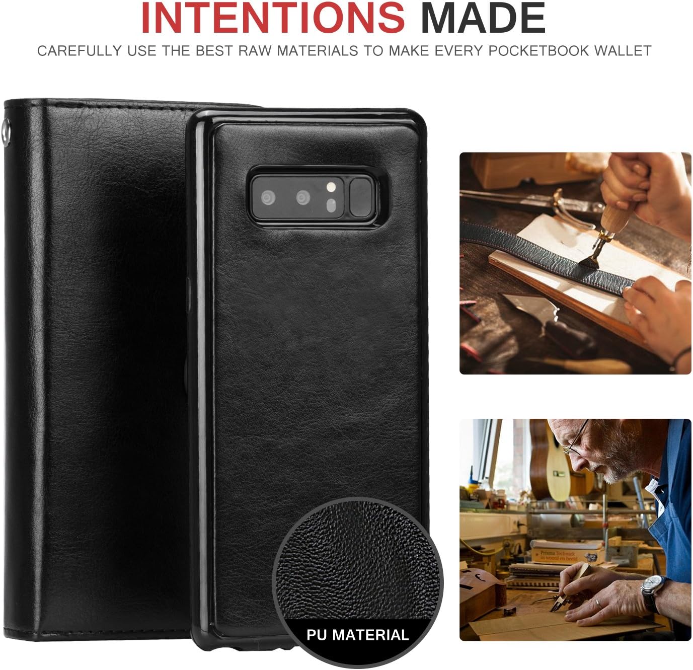 PASONOMI Note 8 Case, Note 8 Wallet Case with Detachable - [Folio Style] PU Leather Wallet case with ID&Card Holder Slot Wrist Strap for Samsung Galaxy Note 8 (Black, Samsung Galaxy Note 8)