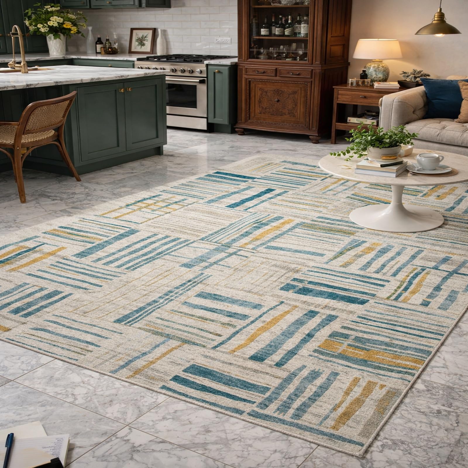 Alfombra antideslizante lavable de 180x280 cm suave y azul para salón