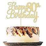 Gyufise 1Pc Gold Happy 80th Birthday Cake Topper Glitter 80th Birthday Cake Pick Cheers to 80 Years Old Eighty Fabulous Cake Decorations for 80th Birthday Theme Party Supplies