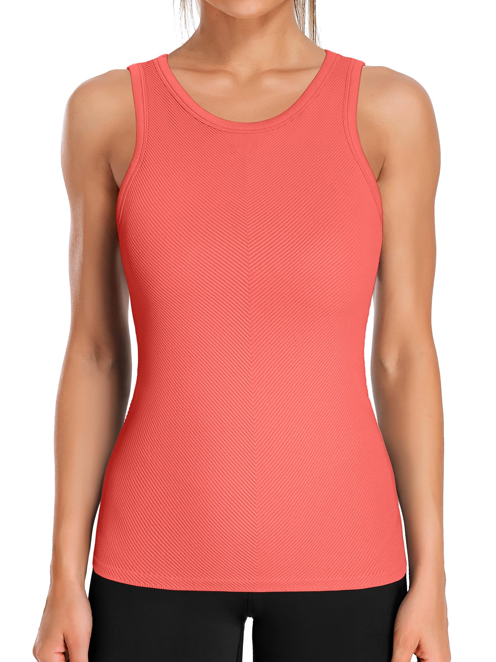 ATTRACO Ribflex Workout Tank Tops for Women Full Length Gym Athletic Top