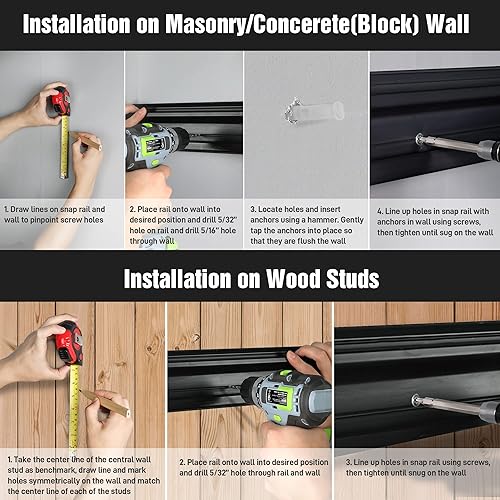 Miniatura 7 de WORKPRO Organizador de herramientas de garaje para montaje en pared, organización de garaje, sistema de soporte de herramientas de jardín, 4 rieles