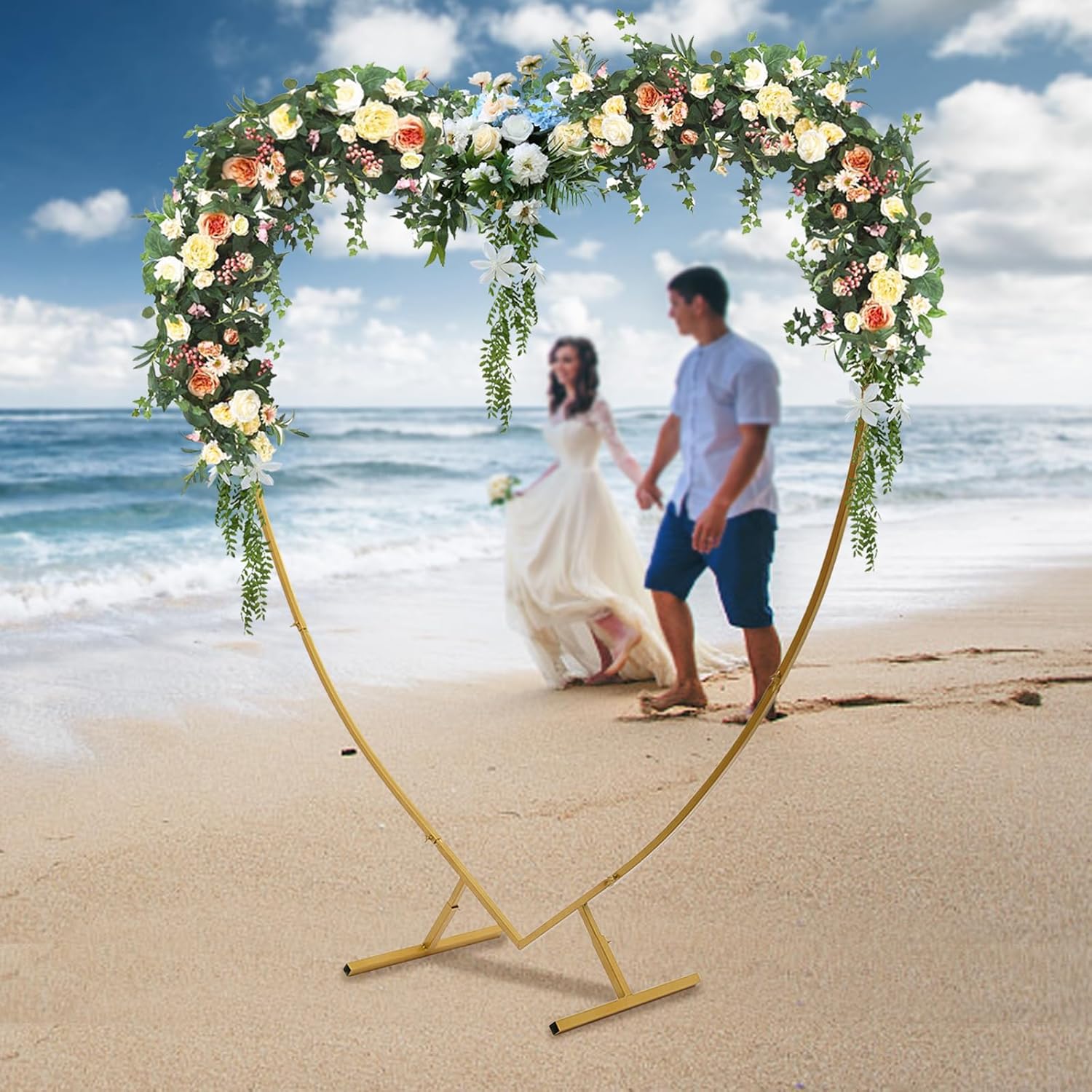 Heart Arch Rack Kit, 6.89ft (210cm) Metal Wedding Heart Arch Stand, Heart-Shaped Love Balloon Column Arch Frame for Valentine's Day, Birthday Party Background Decorations Supplies (Gold)