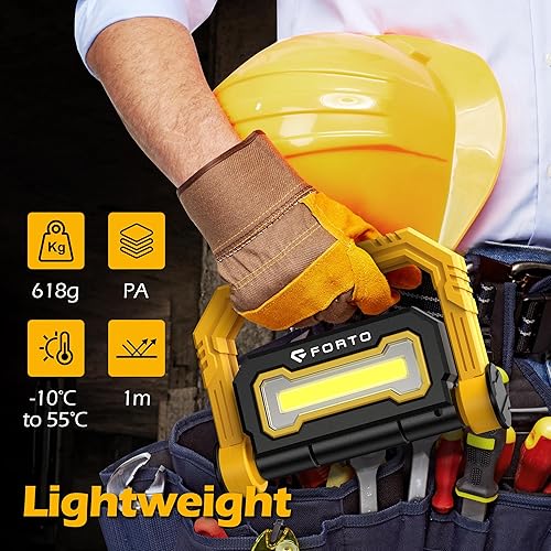 Miniatura 7 de FORTO Luz de trabajo recargable, 3000LM 2 COB luz de inundación portátil, luz de trabajo LED inalámbrica con 4 modos, linternas de iluminación LED