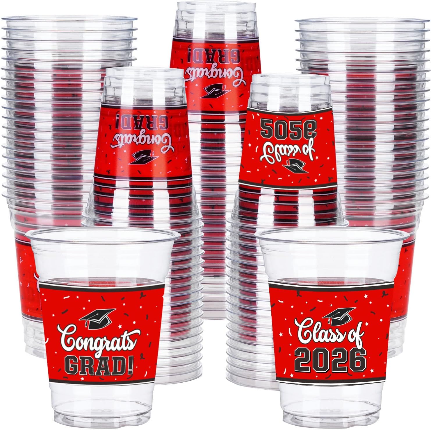 dunfack 100 Pcs 12oz Graduation Cups Class of 2026 Disposable Graduation Plastic Cups, 2026 Grad Party Cups for Congrats Grad, Class of 2026 Celebration Party Supplies Tableware