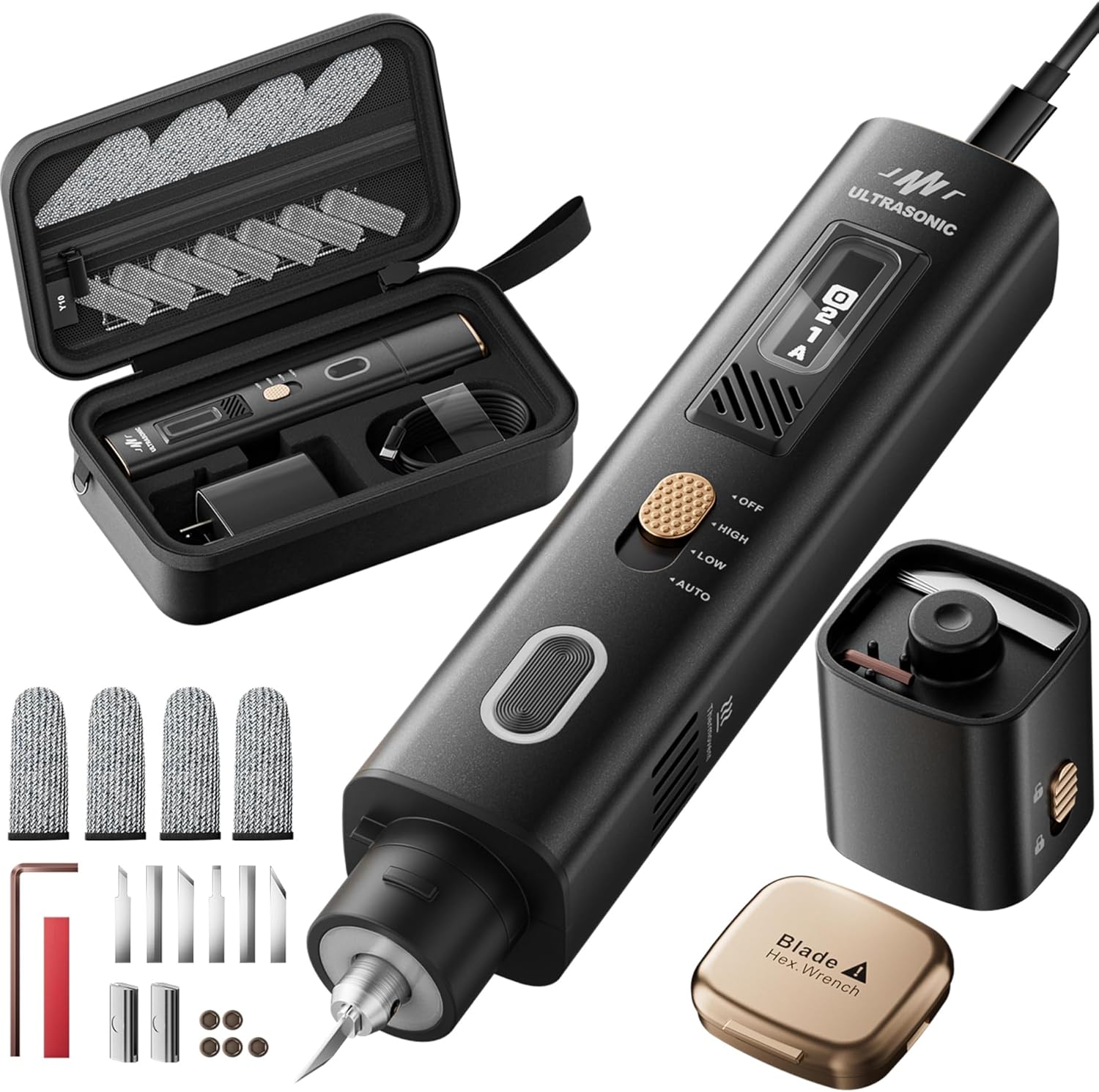 40KHz Ultrasonic Cutter Knife Pro, Handheld Craft Cutting Tool for 3D Prints,PVC,Leather,Plastic,Resin | Includes 50 Replacement Blades & Display Case | Multifunctional Sonic Knife for DIY,Modeling