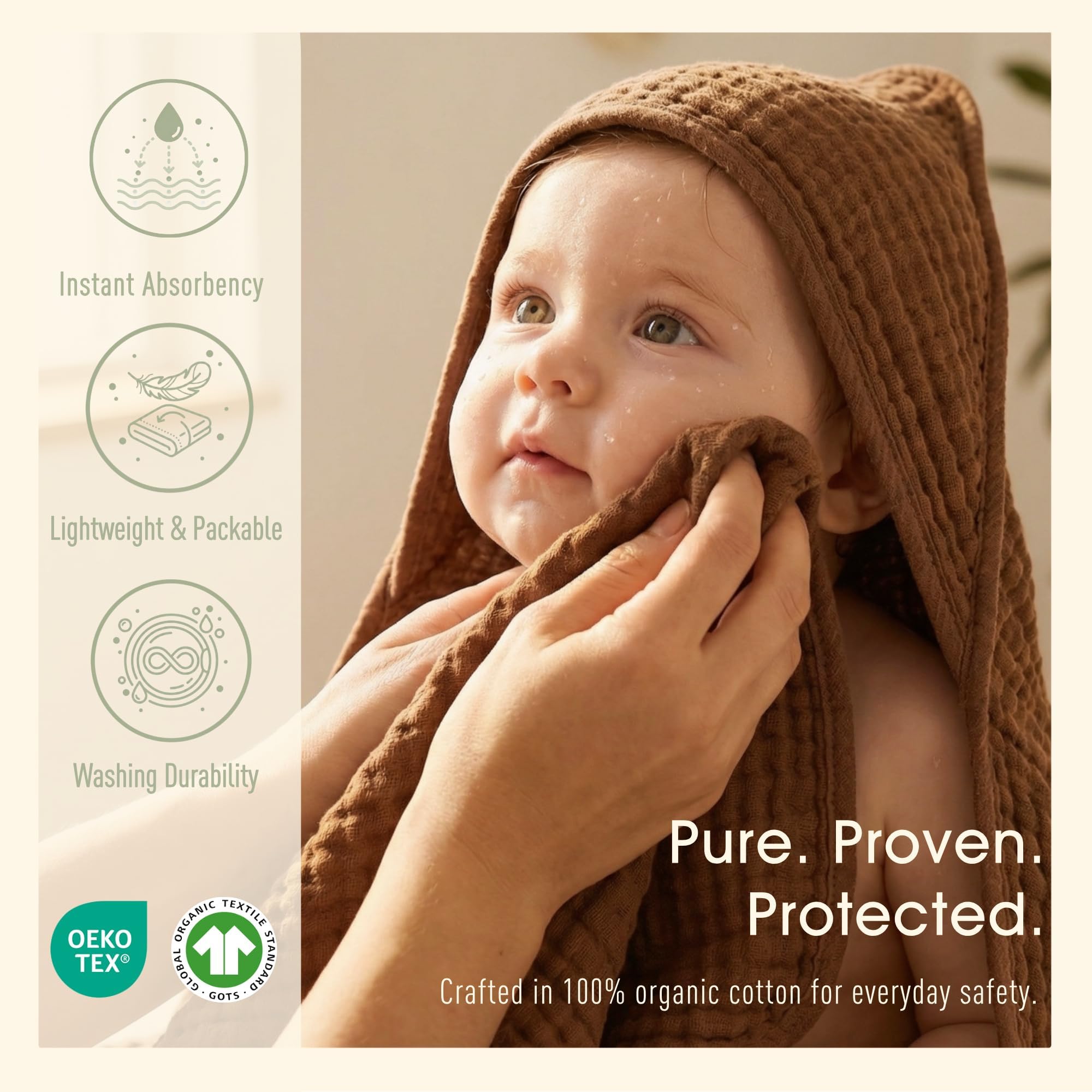 Toallas de baño de muselina para bebé, paquete de 4 toallas de baño de muselina de alta calidad, 6 capas, de algodón natural, suaves y cómodas para niños y niñas (café y azul)