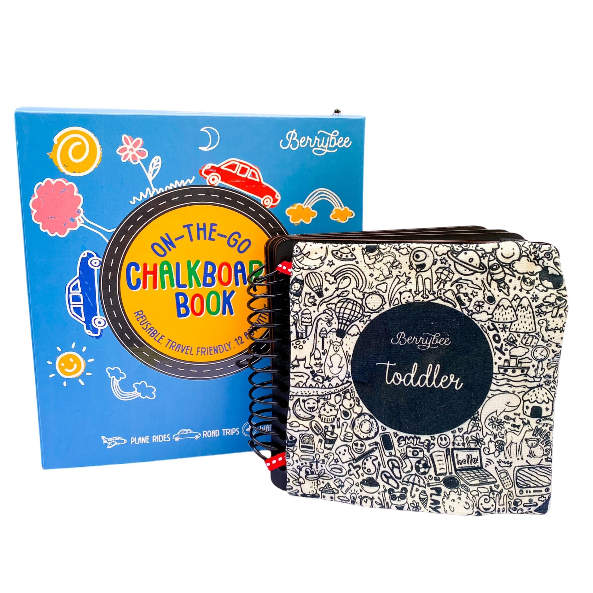 Berrybee Children's Activity Chalkboard Book Portable Free Activities for Kids Erasable Reusable Book 12 Pages 12 Activities One Chalk with Chalkholder 6 x 6 inches Toddler