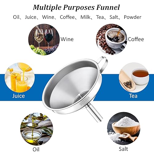 Miniatura 7 de Embudo para llenar botellas, embudo de cocina de acero inoxidable 188 de grado alimenticio de 5 pulgadas con filtro de malla 200 colador