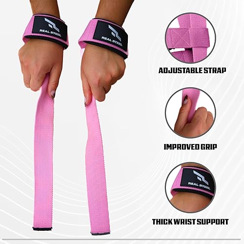 Miniatura 3 de Correas de muñeca de acero real para levantamiento de pesas, culturismo, levantamiento de potencia, entrenamiento de fuerza y peso muerto, neopreno