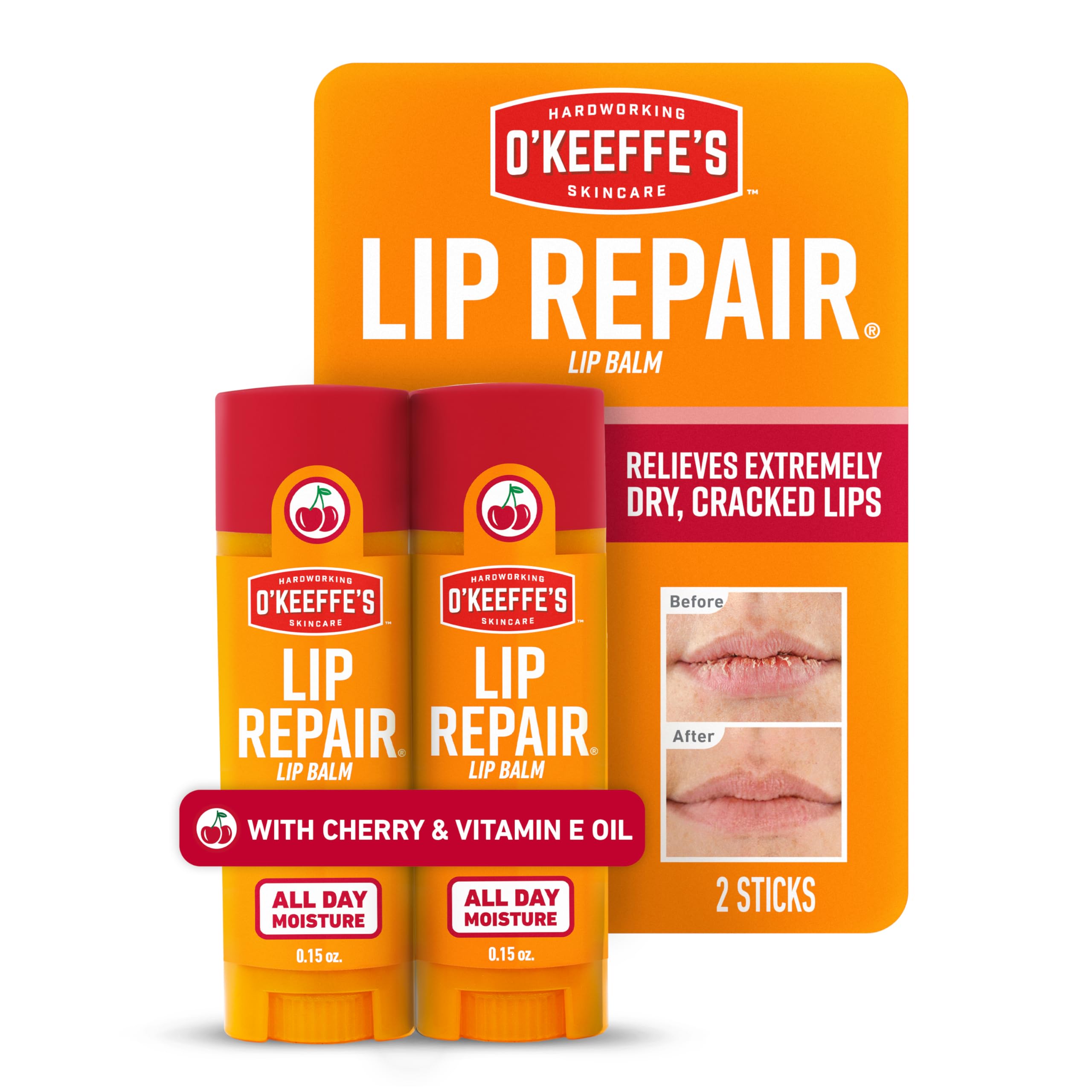 O'Keeffe's Lip Repair Lip Balm with Cherry & Vitamin E Oil, Stick, Twin Pack