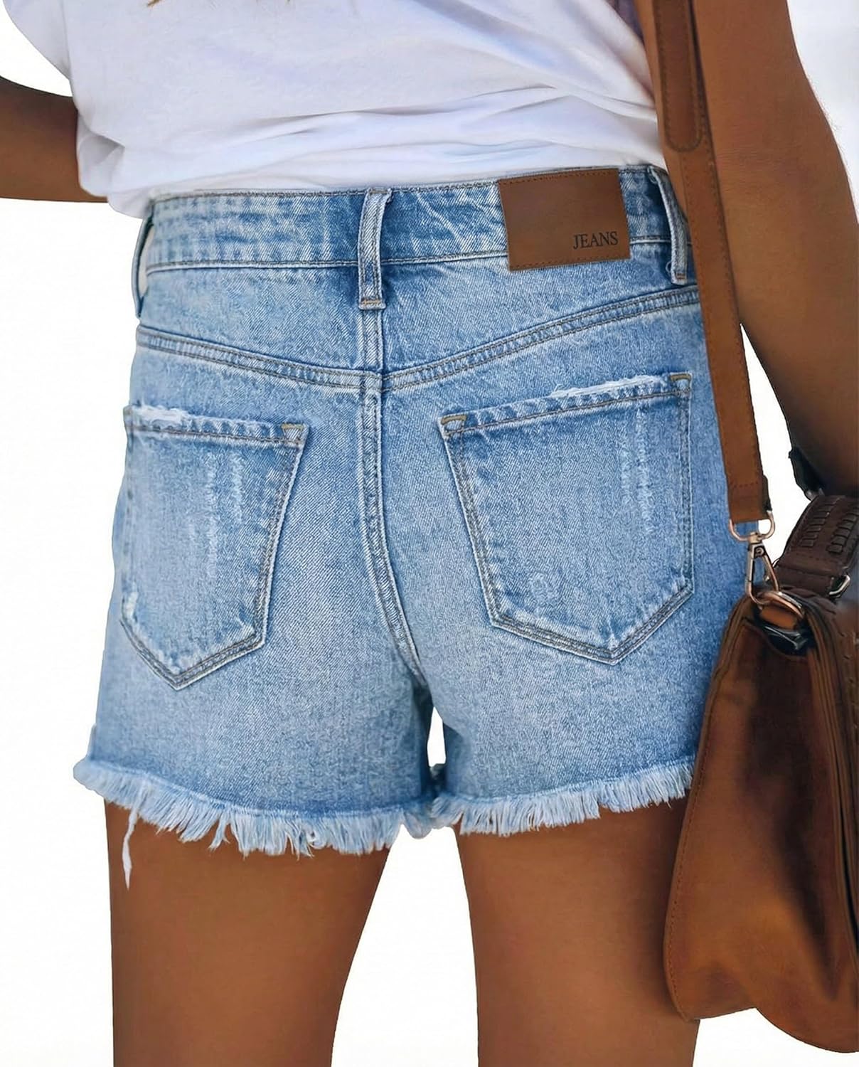 onlypuff Women Ripped Denim Shorts Distressed Mid Rise Stretchy Casual Jean Shorts - Image 3