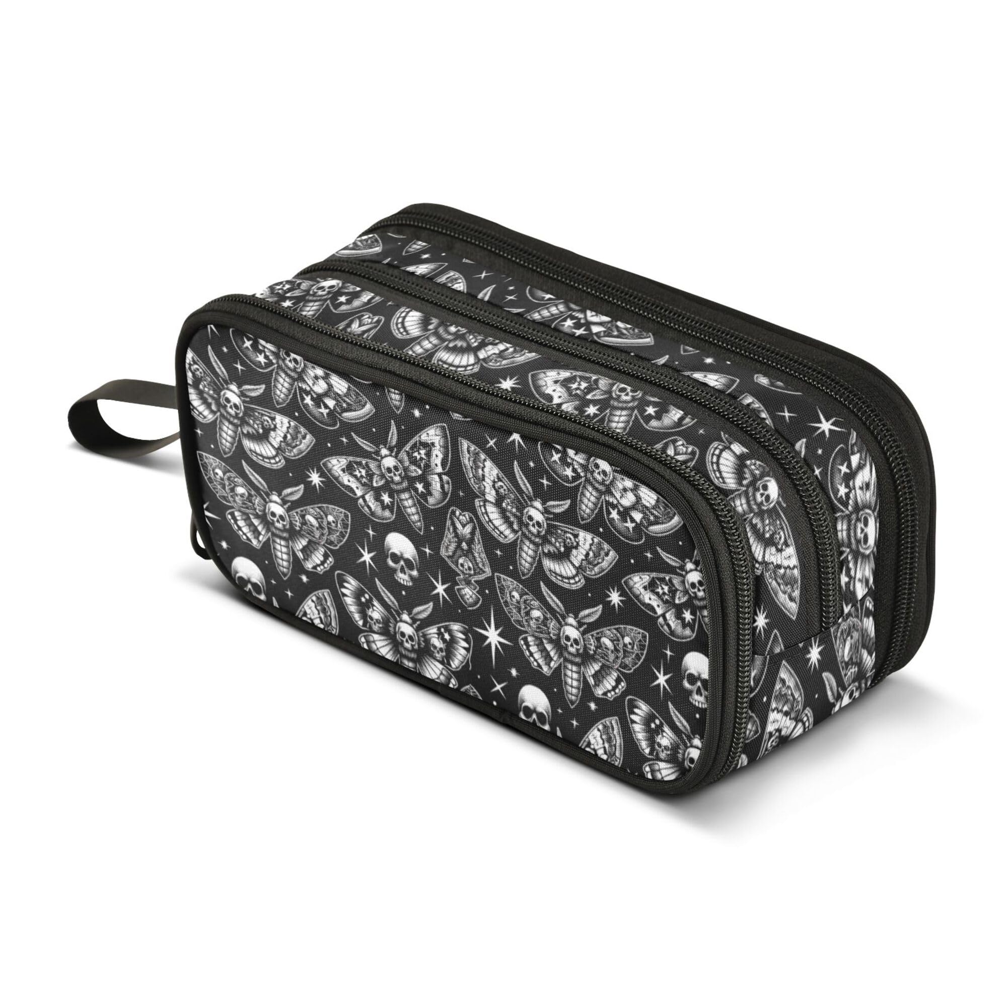 Large Pencil Case, Big Capacity Pencil Bag Pen Pouch Holder 3 Compartments,Digital Skull Head Moth School Office Supplies Stationery Makeup Bag Storage Organizer for Students Girls Boys Women Men